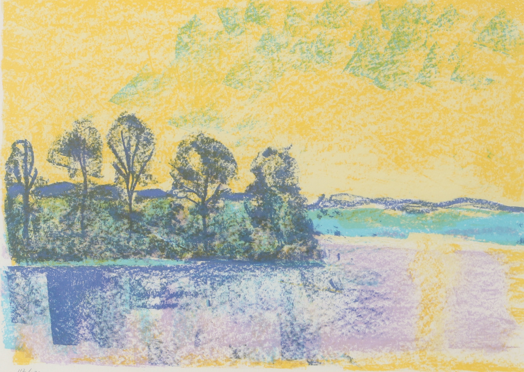 BERTIL  ALMLÖF. Landskap, färglitografi, signerad -90.