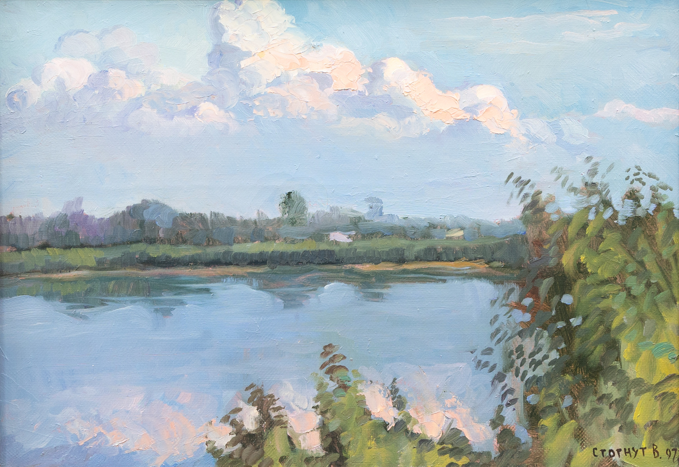 VICTOR STOGNUT (UKRAINA, FÖDD 1958). Insjölandskap, Ukraina, olja på duk, signerad och daterad -97.