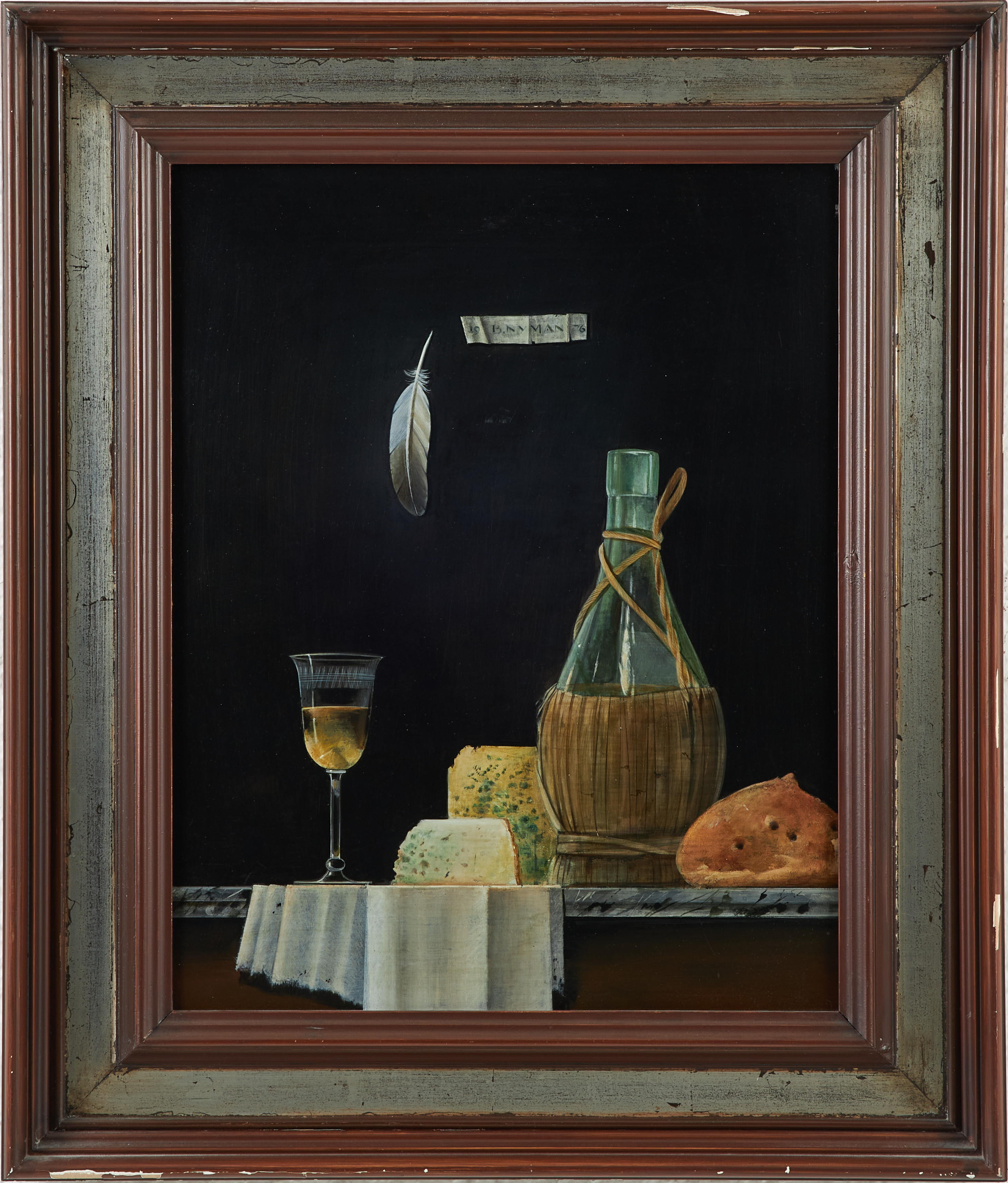 BJÖRN NYMAN. "Ett glas Frascati", olja på pannå, signerad och daterad 1976.