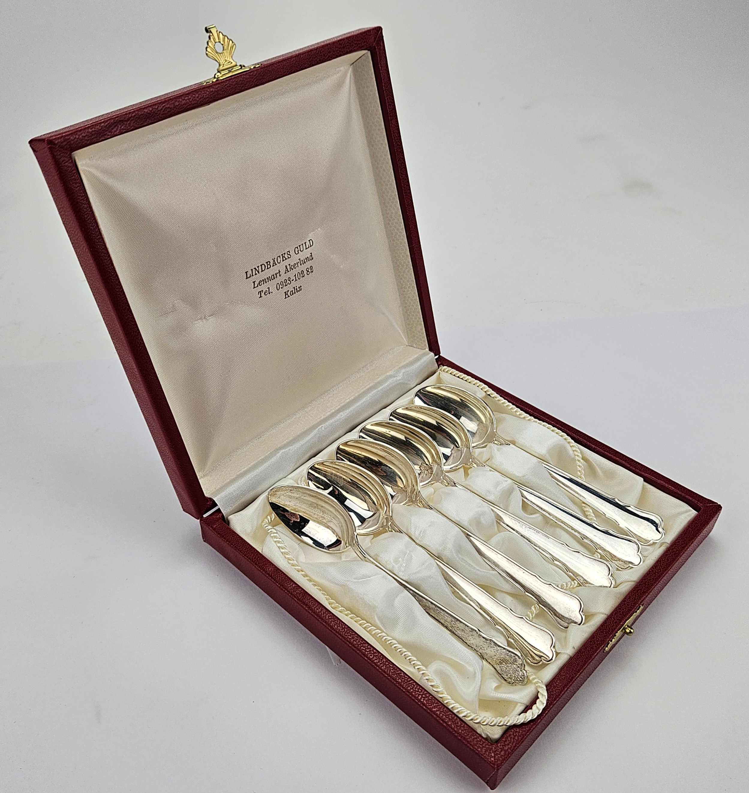 KAFFESKEDAR, 6 st, silver, "Chippendale", GAB, 1991, vikt ca. 84 gram.