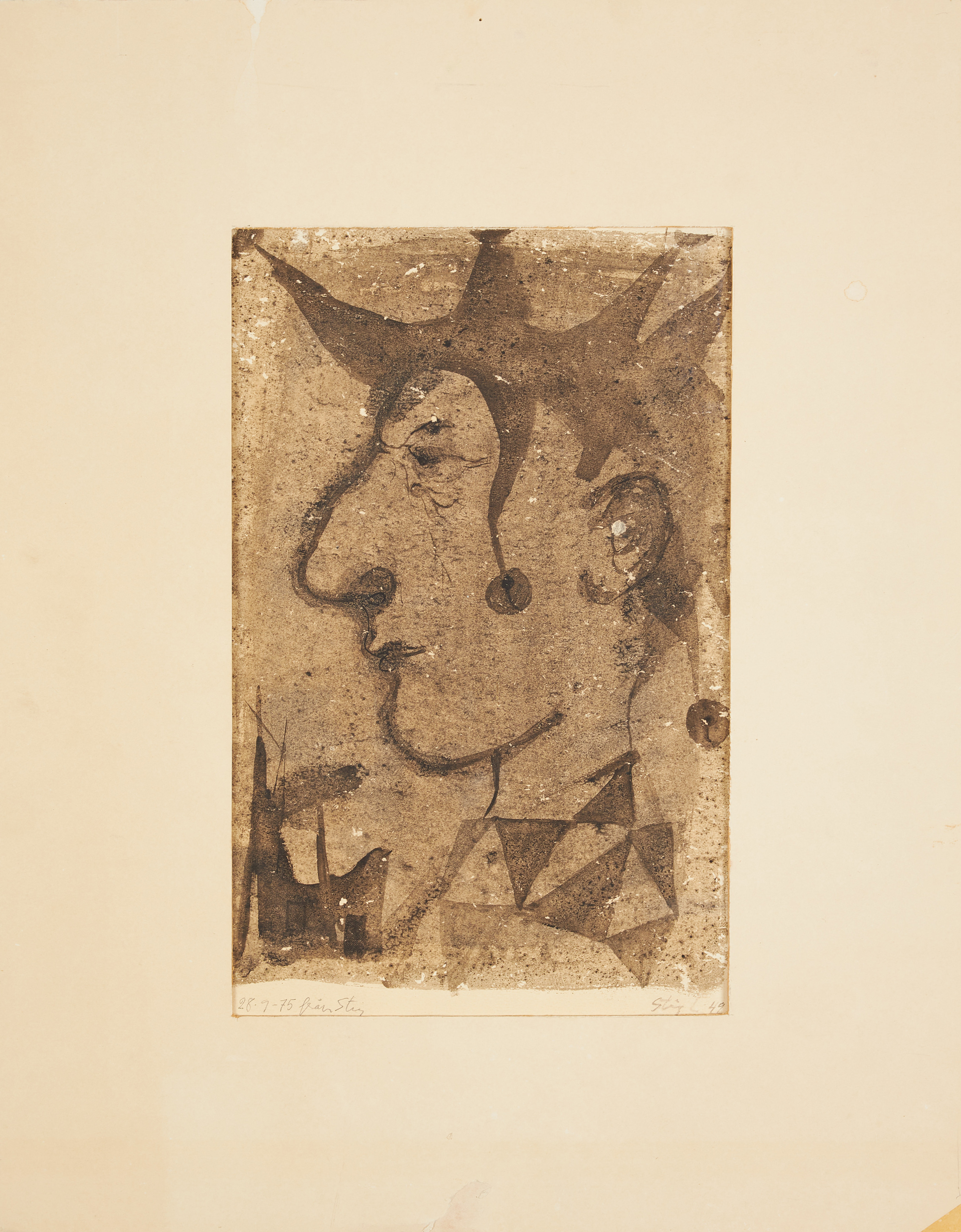 STIG LINDBERG. clown, tusch på papper, signerad Stig L -49.