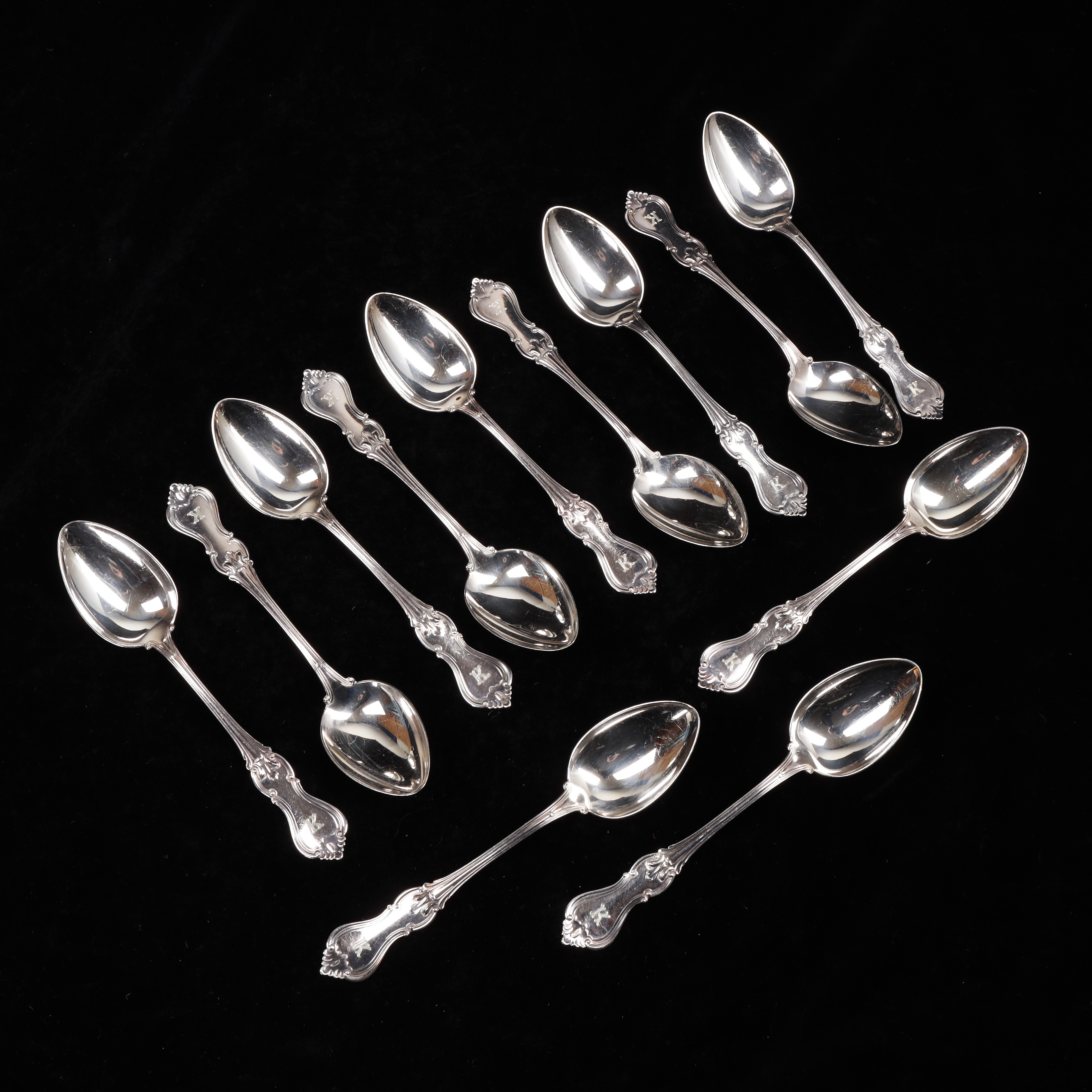 MATSKEDAR, 12 st, silver, "Olga", CG Hallbergs Guldsmeds AB, 1957, totalvikt 624 gram.