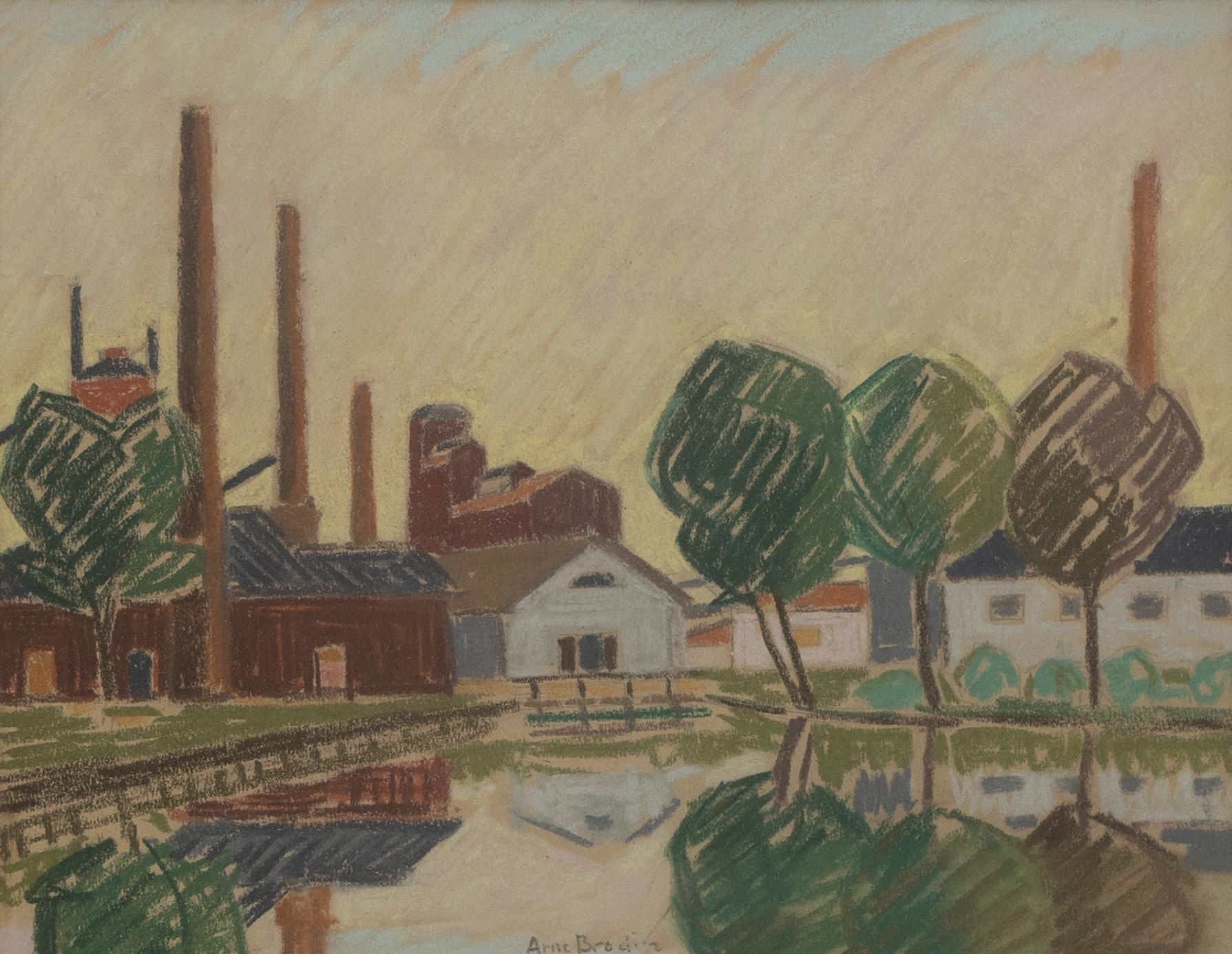 ARNE BRODIN (1913-1997). Fabriken, pastell, signerad.