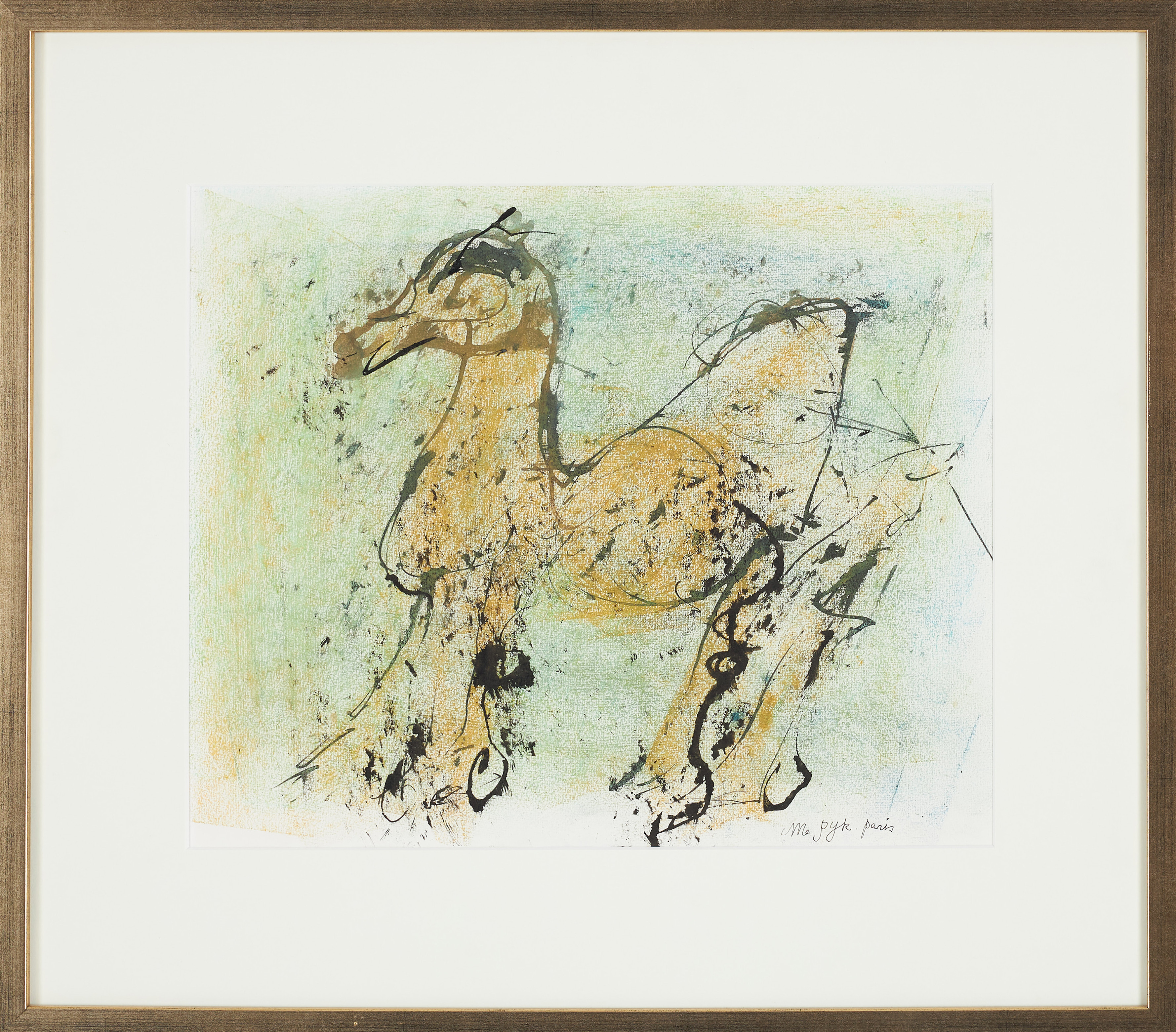 MADELEINE PYK. Komposition med kamel, blandteknik på papper, signerad, Paris.