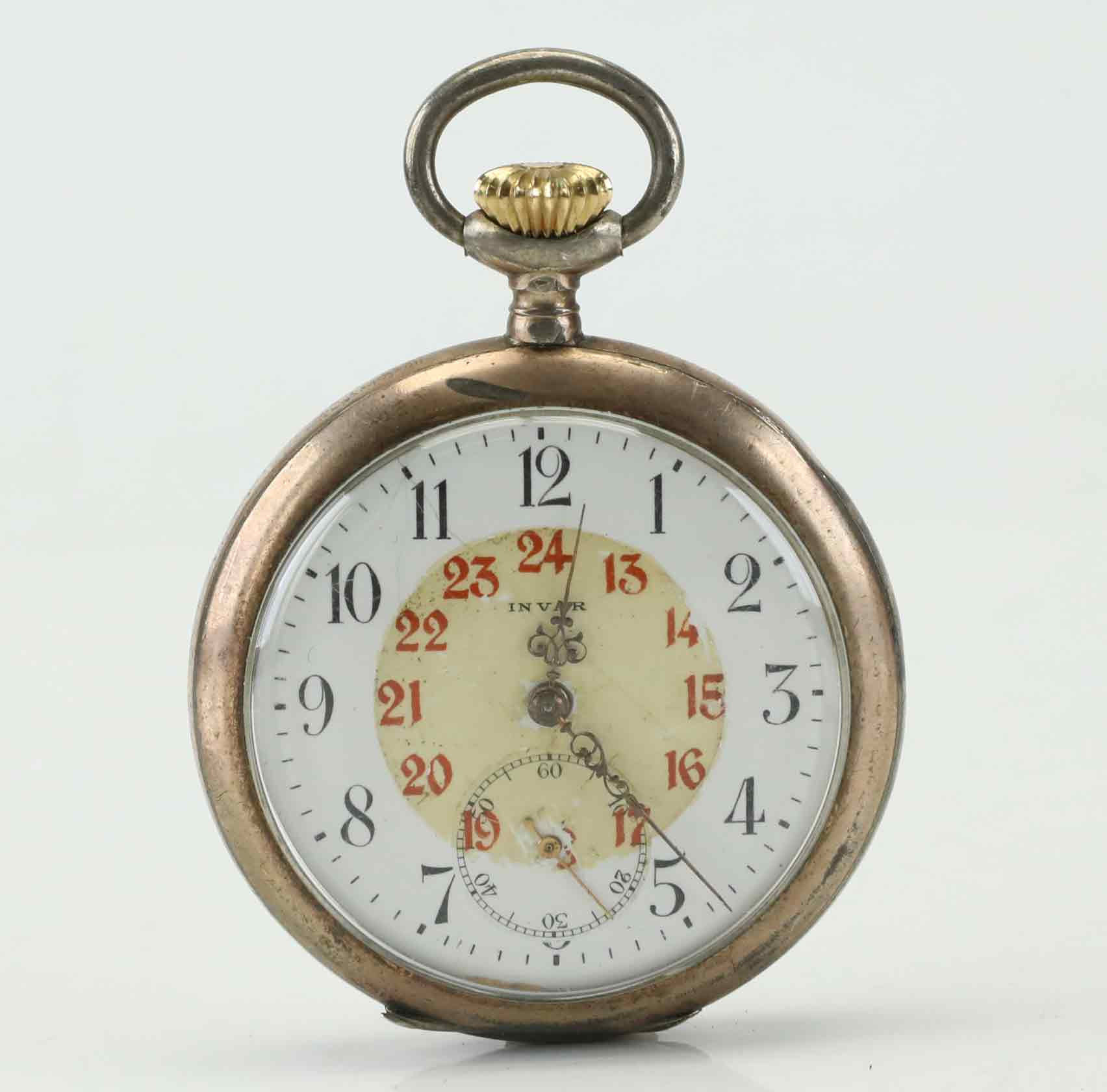 FICKUR, Invar, 24-timmars. Inner- och ytterboett i silver, tidigt 1900-tal.