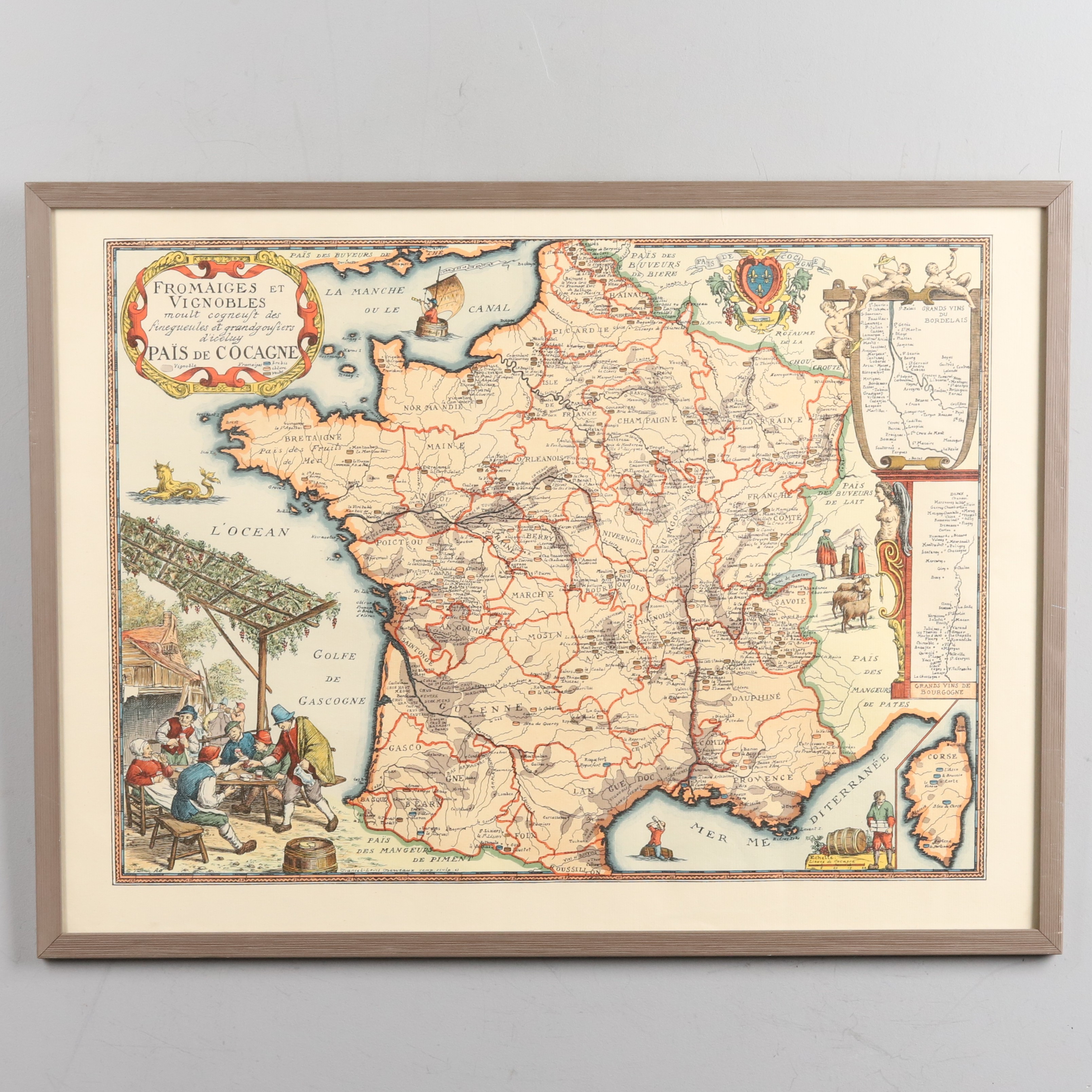 KARTA, Litografi, "Fromaiges Et Vignobles-Pais De Cocagne", 1900-tal.