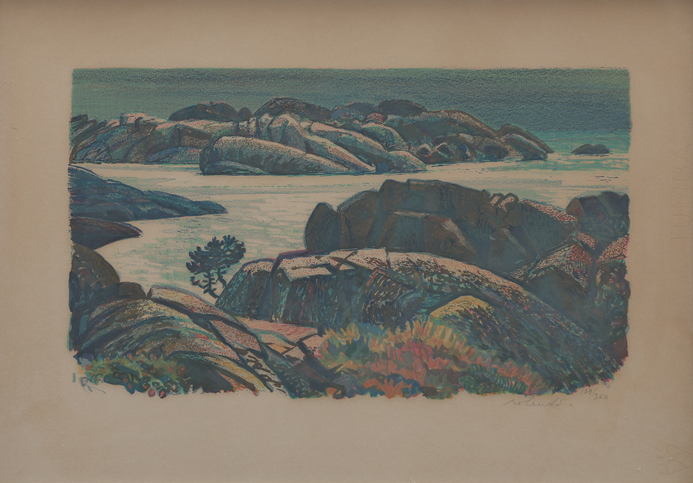 ROLAND SVENSSON. LITOGRAFI, KUSTLANDSKAP, SIGNERAD OCH NUMRERAD 188/360.