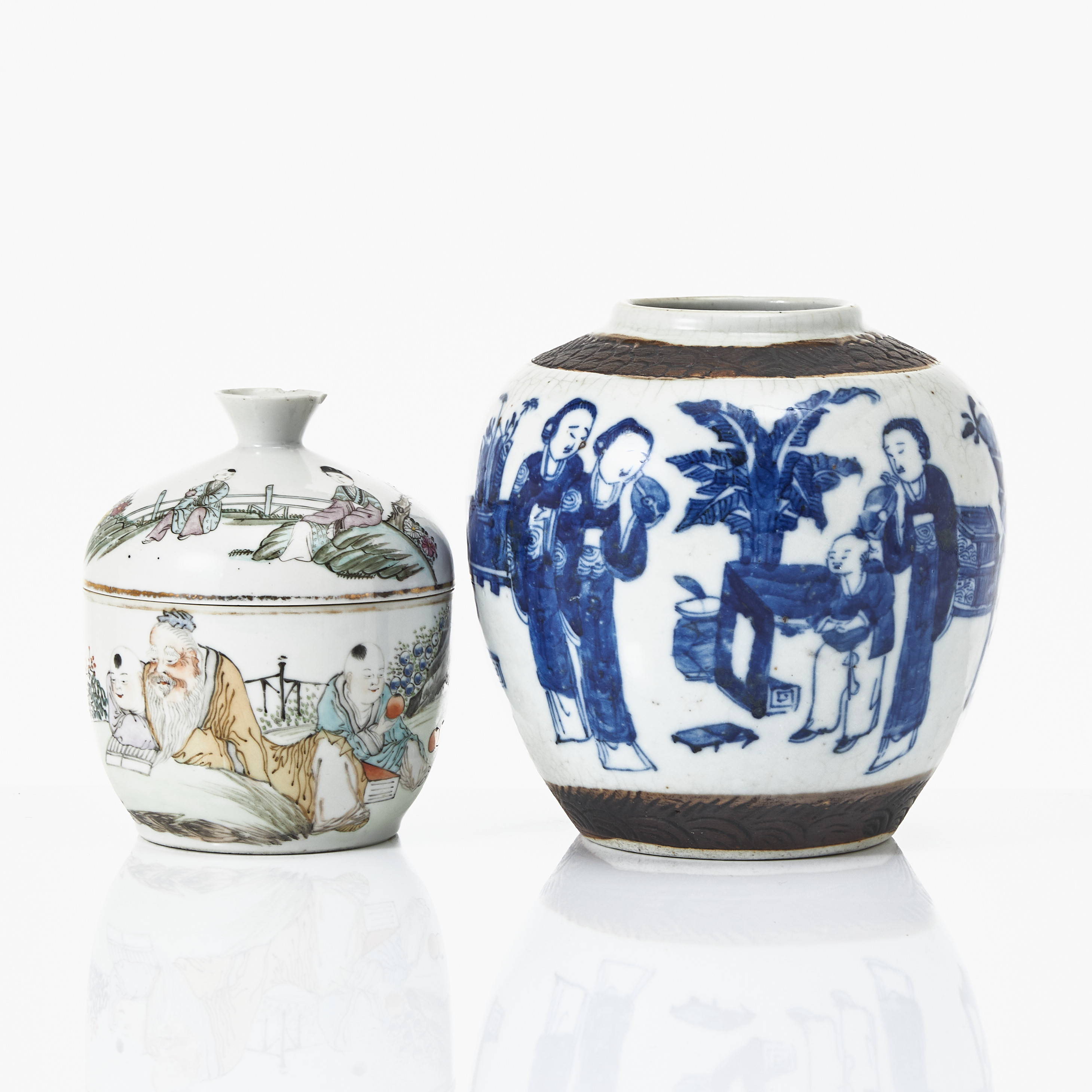 BOJAN, SKÅL MED LOCK, 2 dlr., porslin, Kina, 1800- och 1900-tal, dekor i underglasyrblått och emaljfärger.