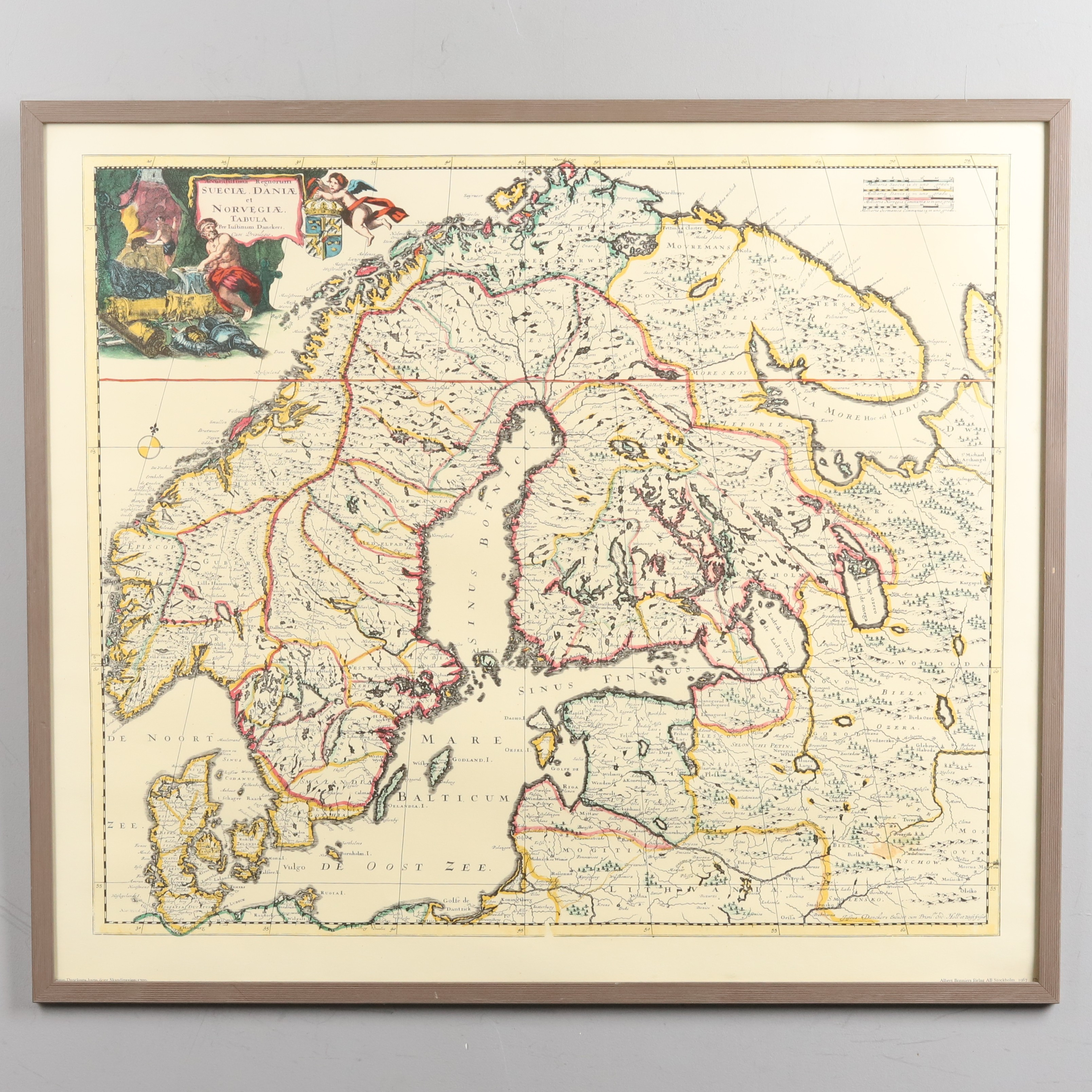 KARTA, Litografi, "Suecia Daniæ et Norwegiæ Tabula" Reproduktion, Bonniers, Stockholm, -1967.