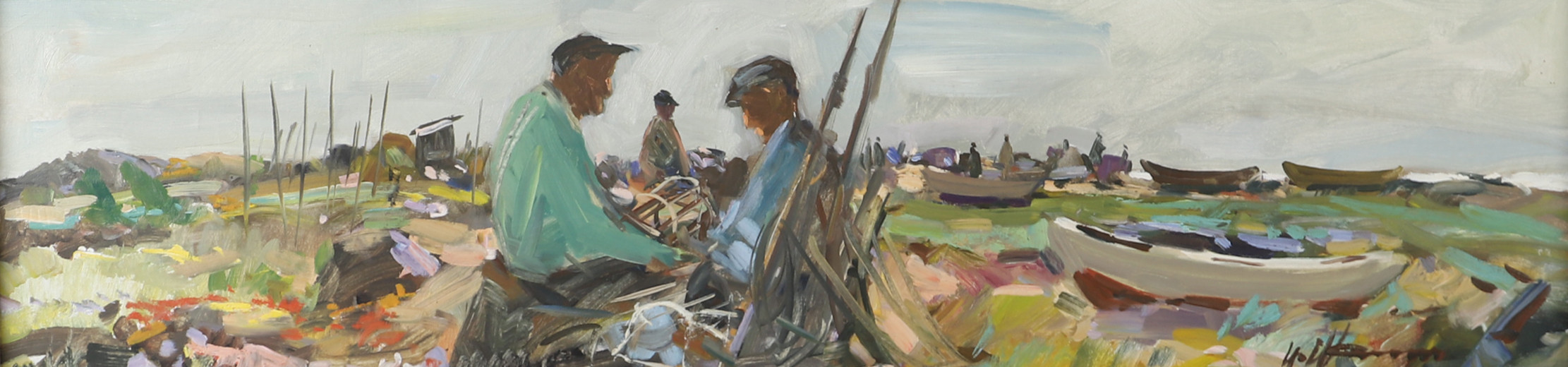 OIDENTIFIERAD KONSTNÄR. Fiskargubbe, olja på duk, otydligt signerad.