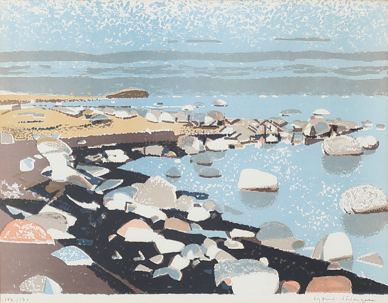 SIGFRID  SÖDERGREN. Strandmotiv. Färglitografi, signerad och numrerad 142/170.