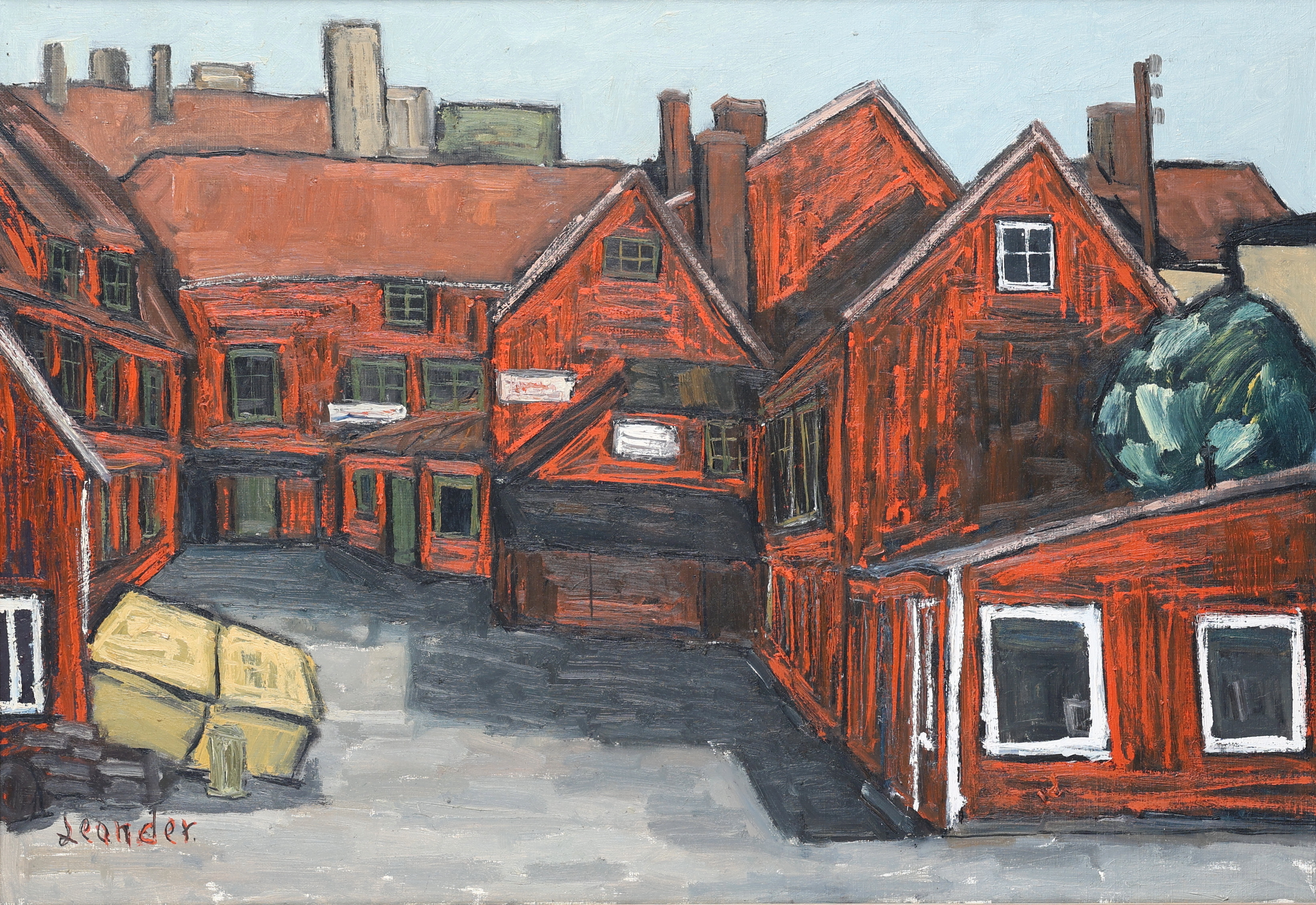 ODENTIFIERAD KONSTNÄR. Olja på duk, Jönköpingsmotiv, signerad Leander.