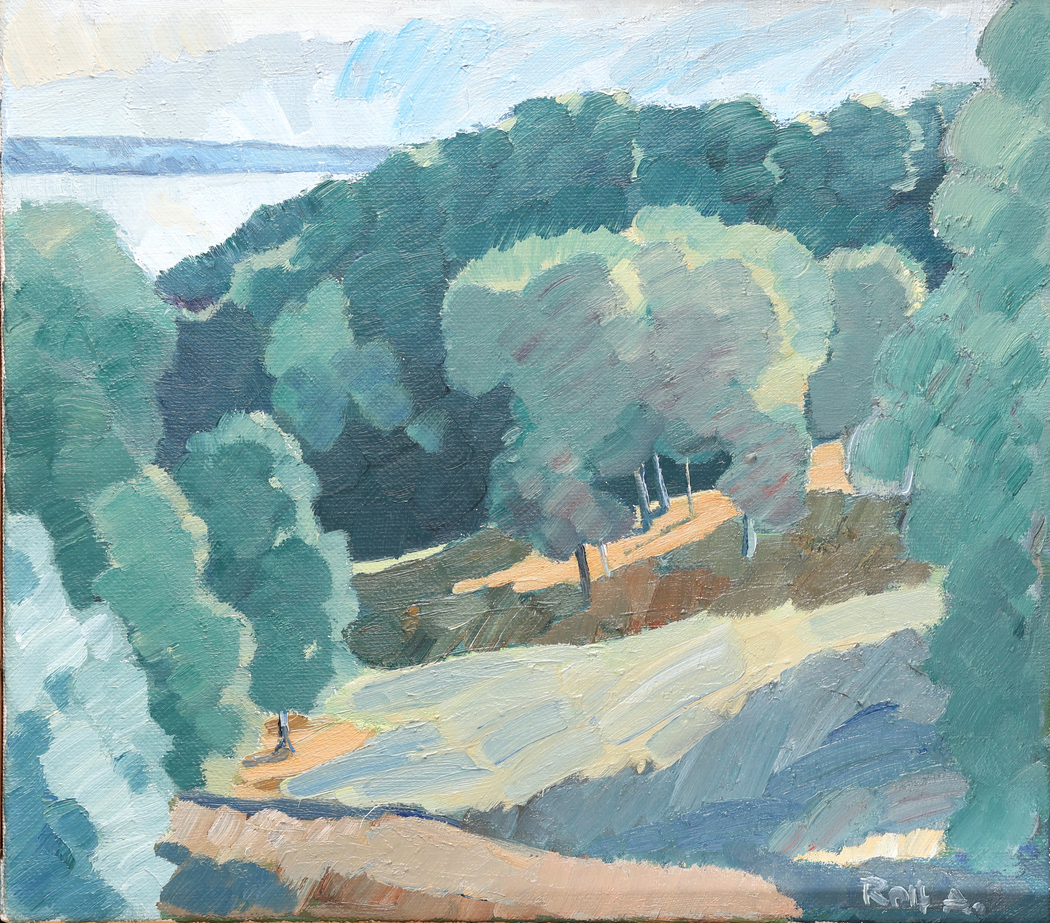 ROLF ANDERSSON. Olja på duk, "Sommarkväll", Kaxholmen, signerad.