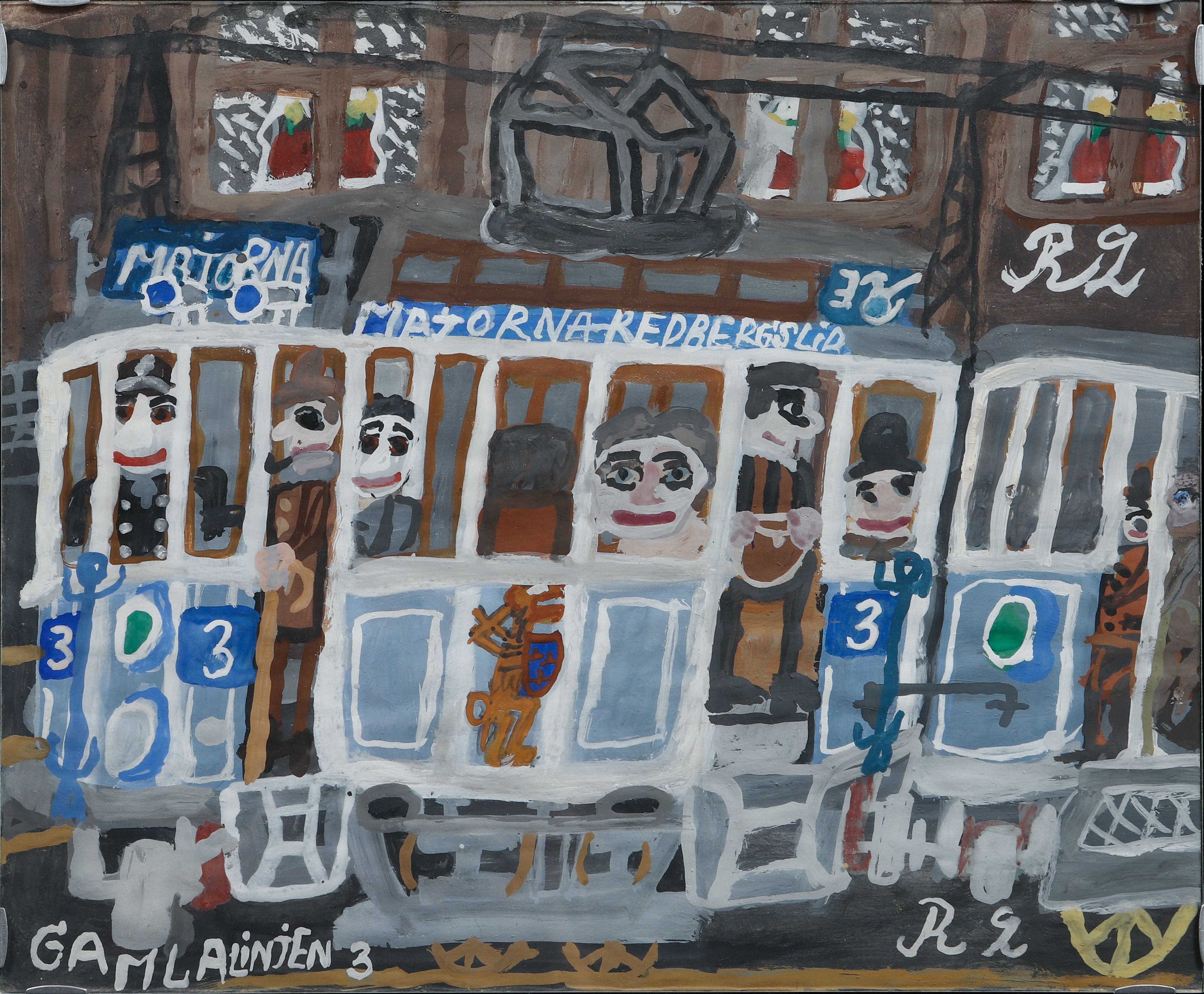 RAGNAR LINNARTSSON, naivistiskt motiv från Majorna, gouache, signerad RL.