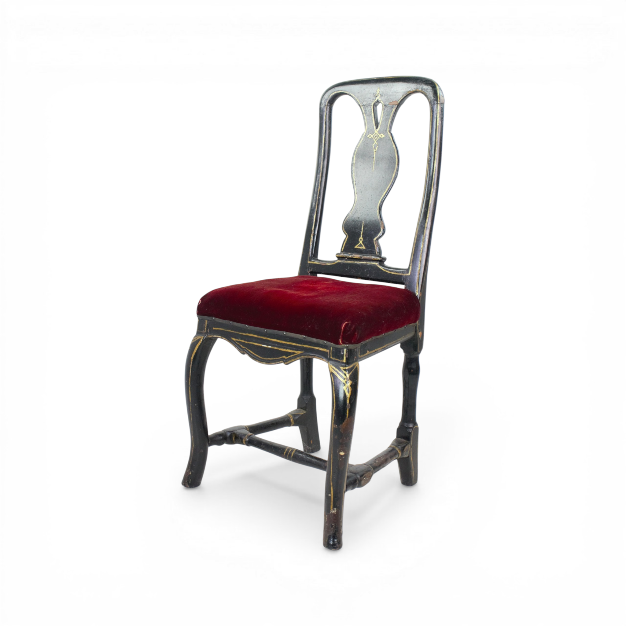 STOL, rokoko, bemålat trä, tygklädd sits, möjligen 1700-tal.