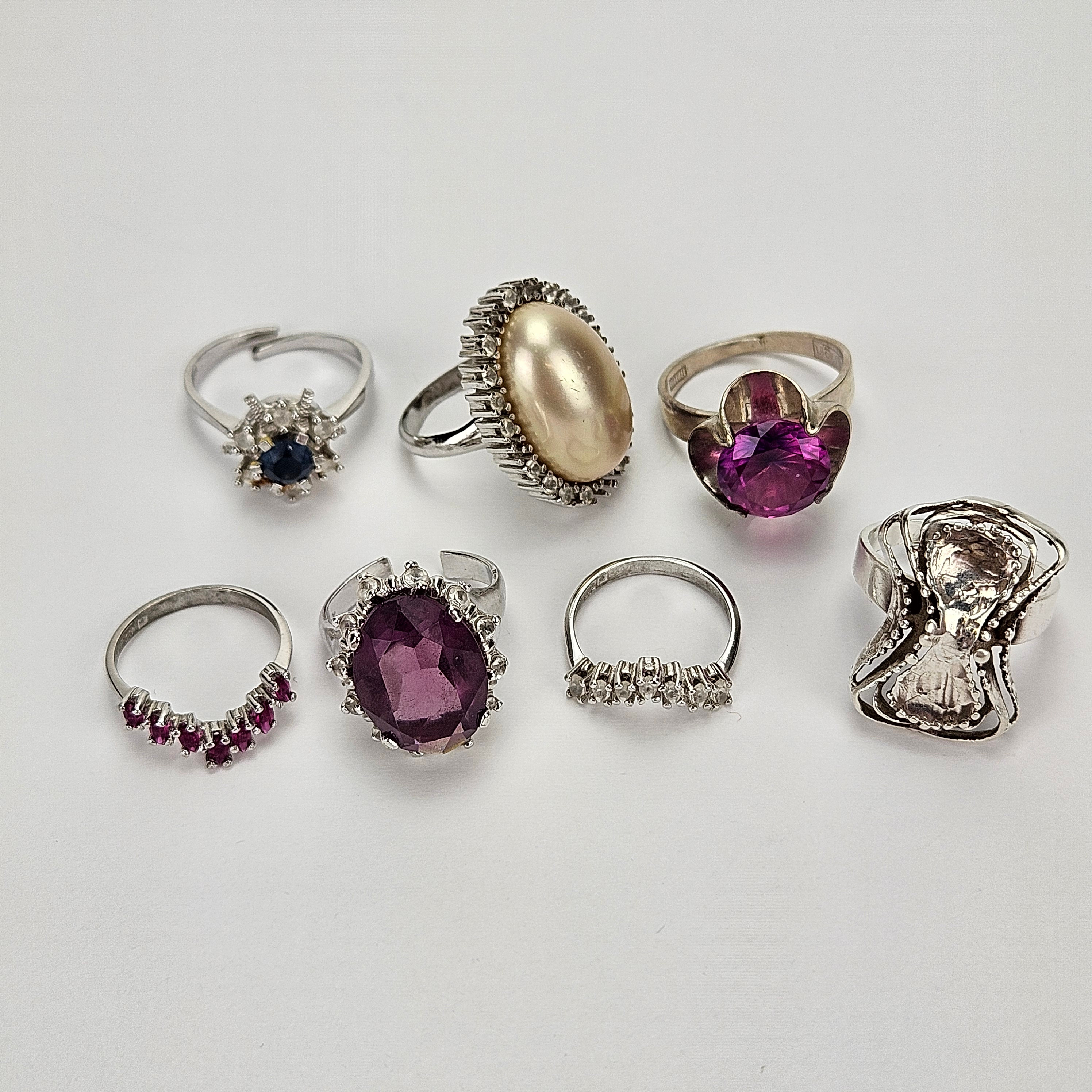 RINGAR, 7 st, silver, 6 med stenar.