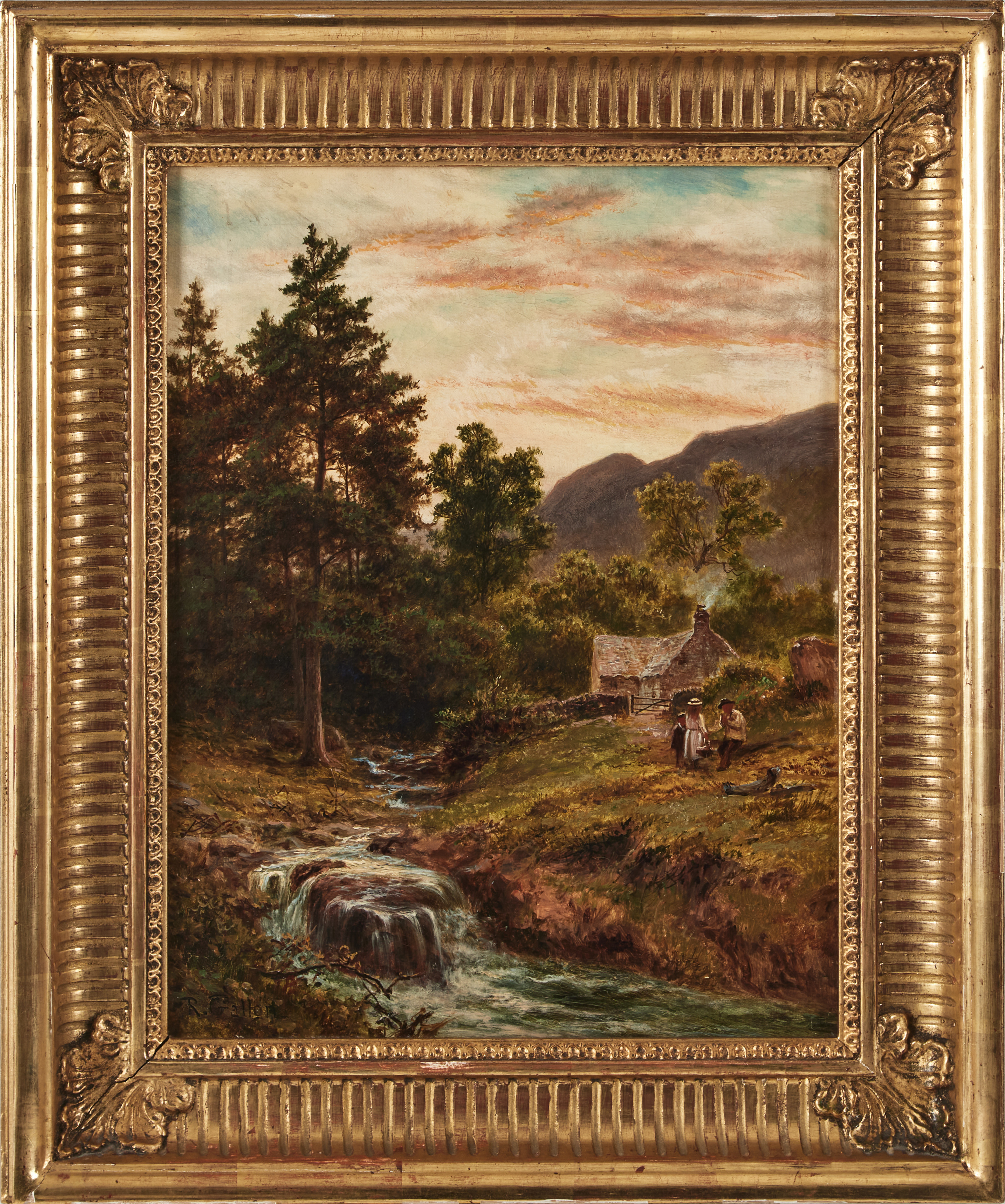 ROBERT GALLON (ENG 1845-1925). "Stream in Lledr Valley" olja på duk, signerad.