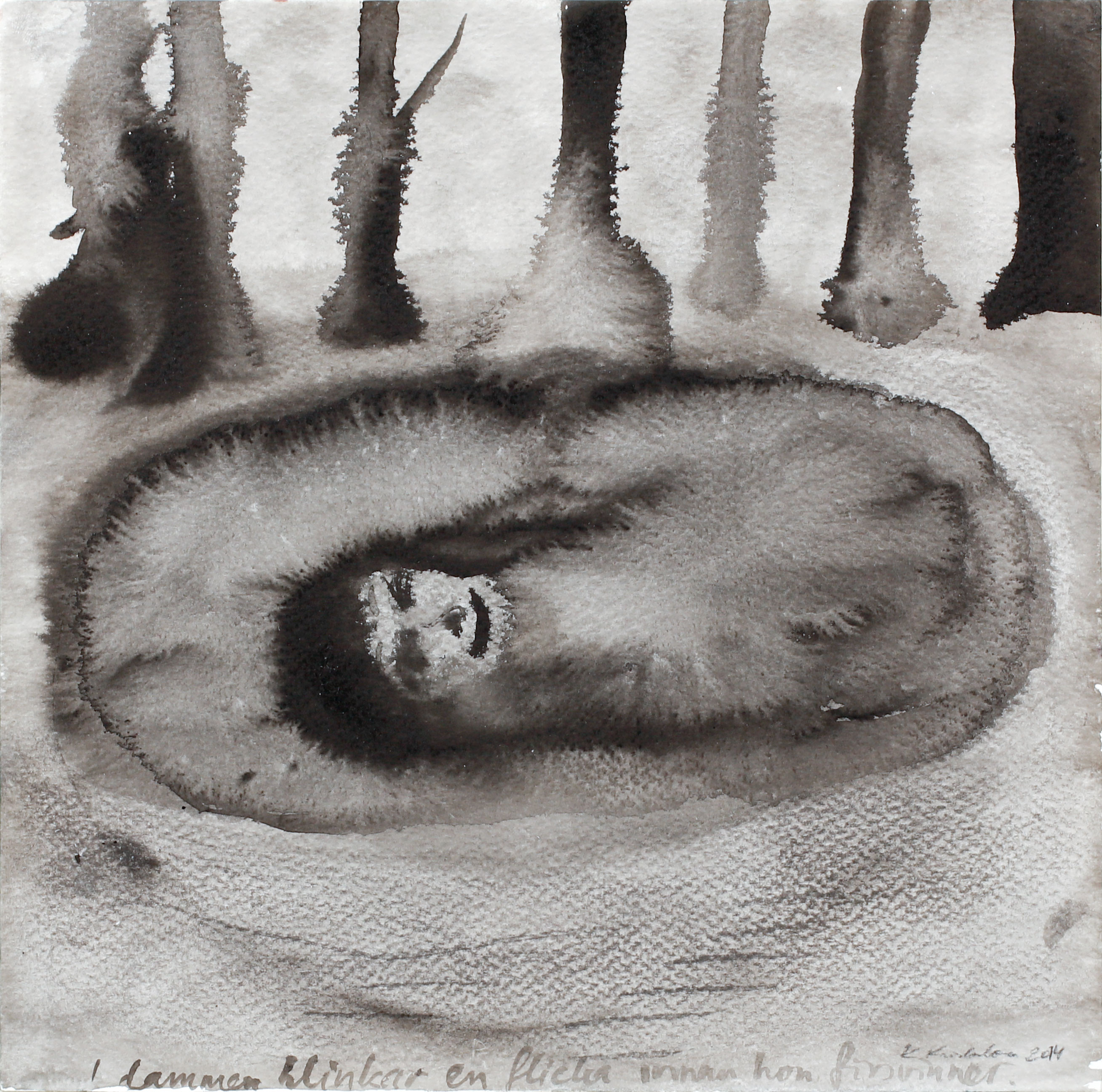 KLARA KRISTALOVA. "Deep in the forest", tusch på papper, signerad och daterad 2014.
