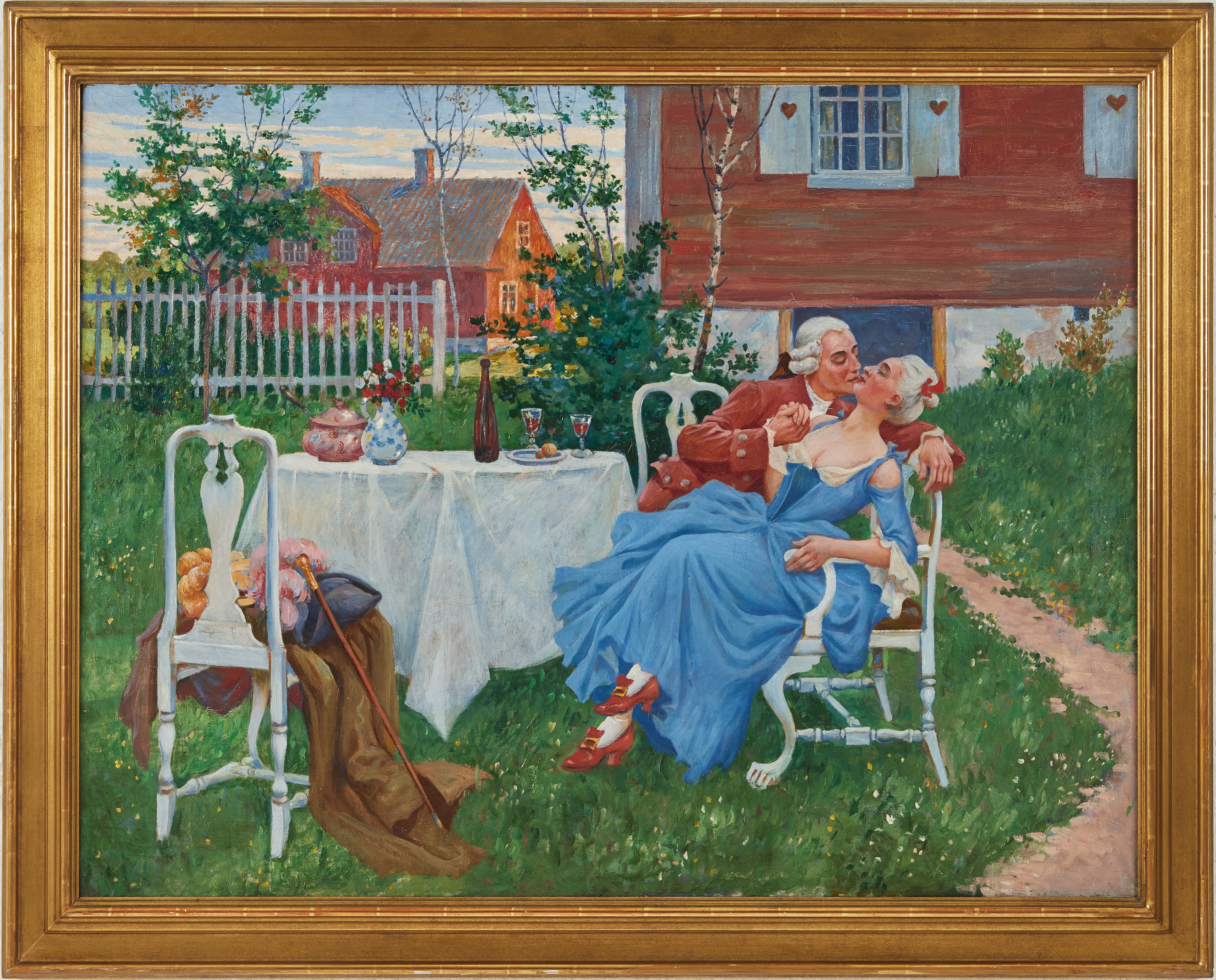 JOHN NEHRMAN (1870-1940). TILLSKRIVEN. Par i trädgård, olja på duk.