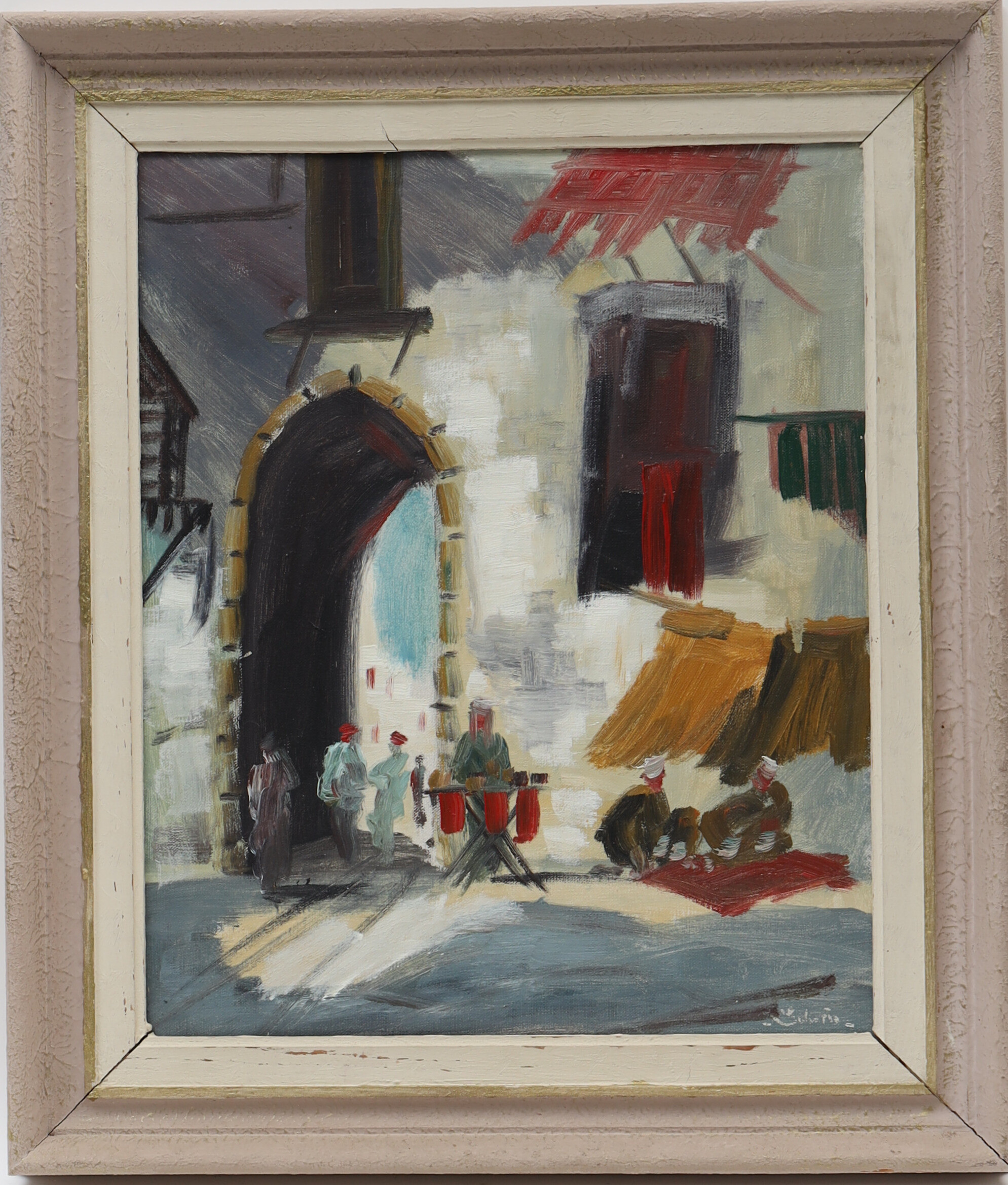 OIDENTIFIERAD KONSTNÄR. Sydländskt landskap, oljemålning på duk, otydligt signerad.