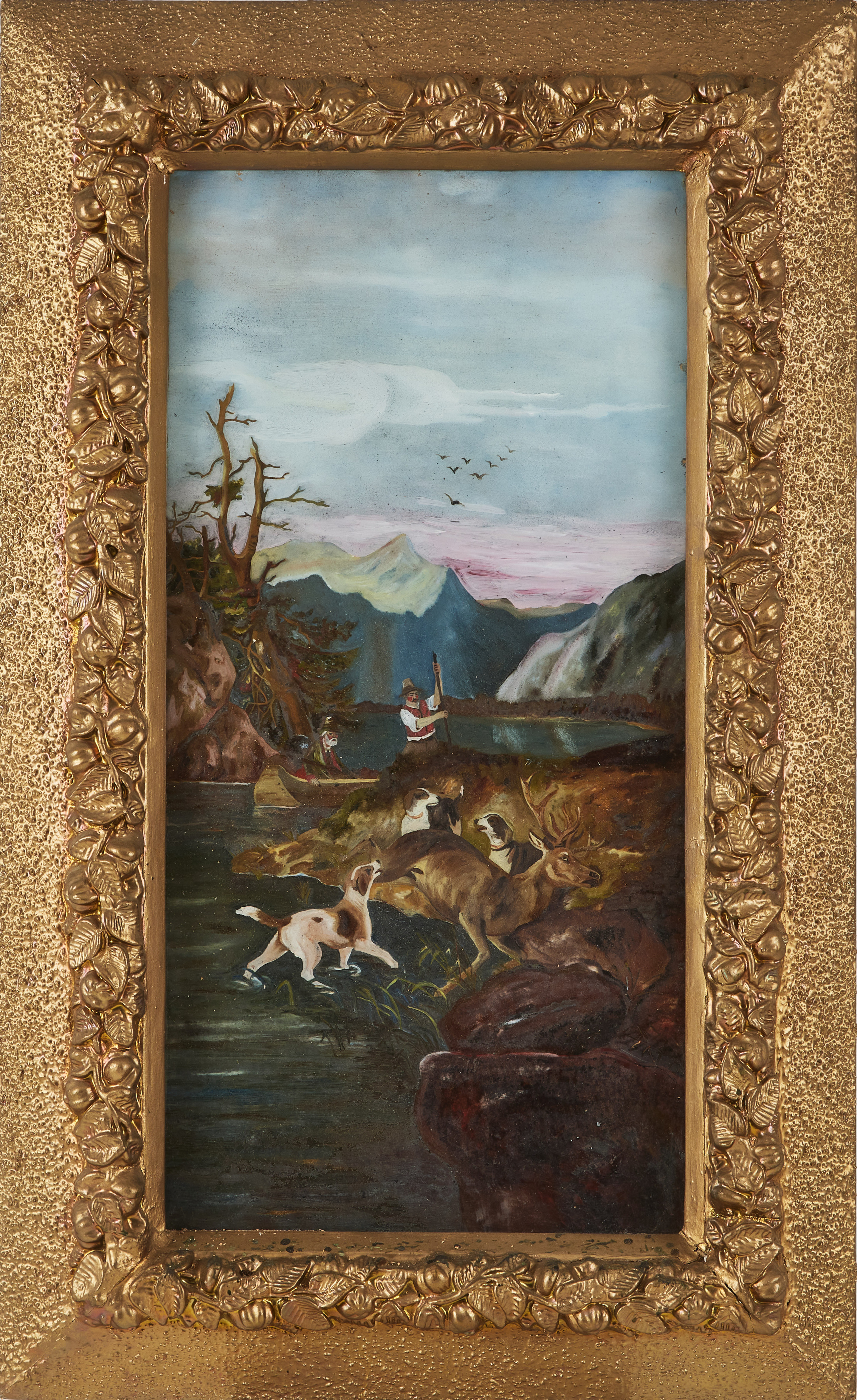 OKÄND KONSTNÄR. jaktscen, glasmålning, osignerad, 1900-tal.