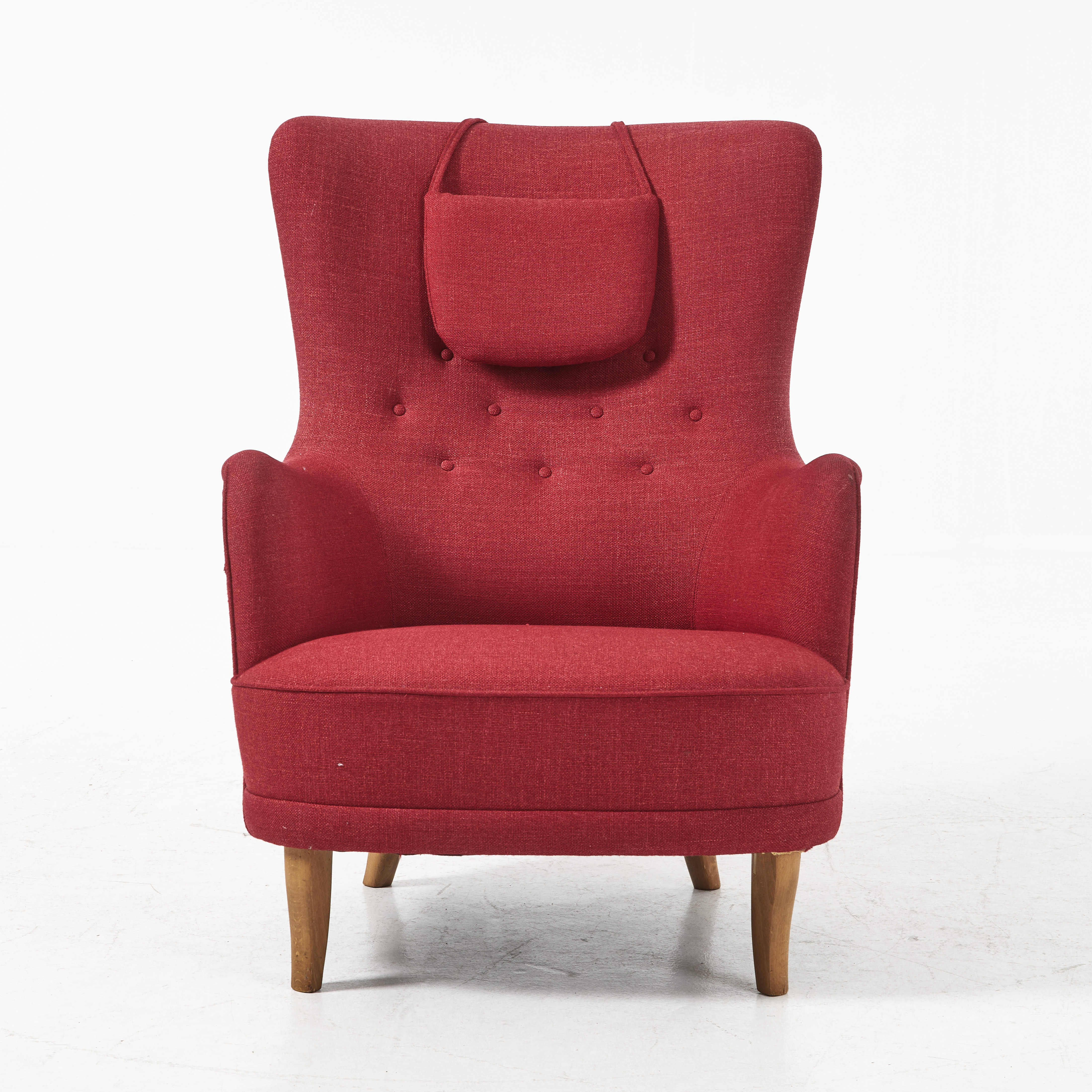 CARL MALMSTEN. "Patronen", fåtölj, O.H. Sjögren, 1970-tal, omklädd 2016, nackkudde.