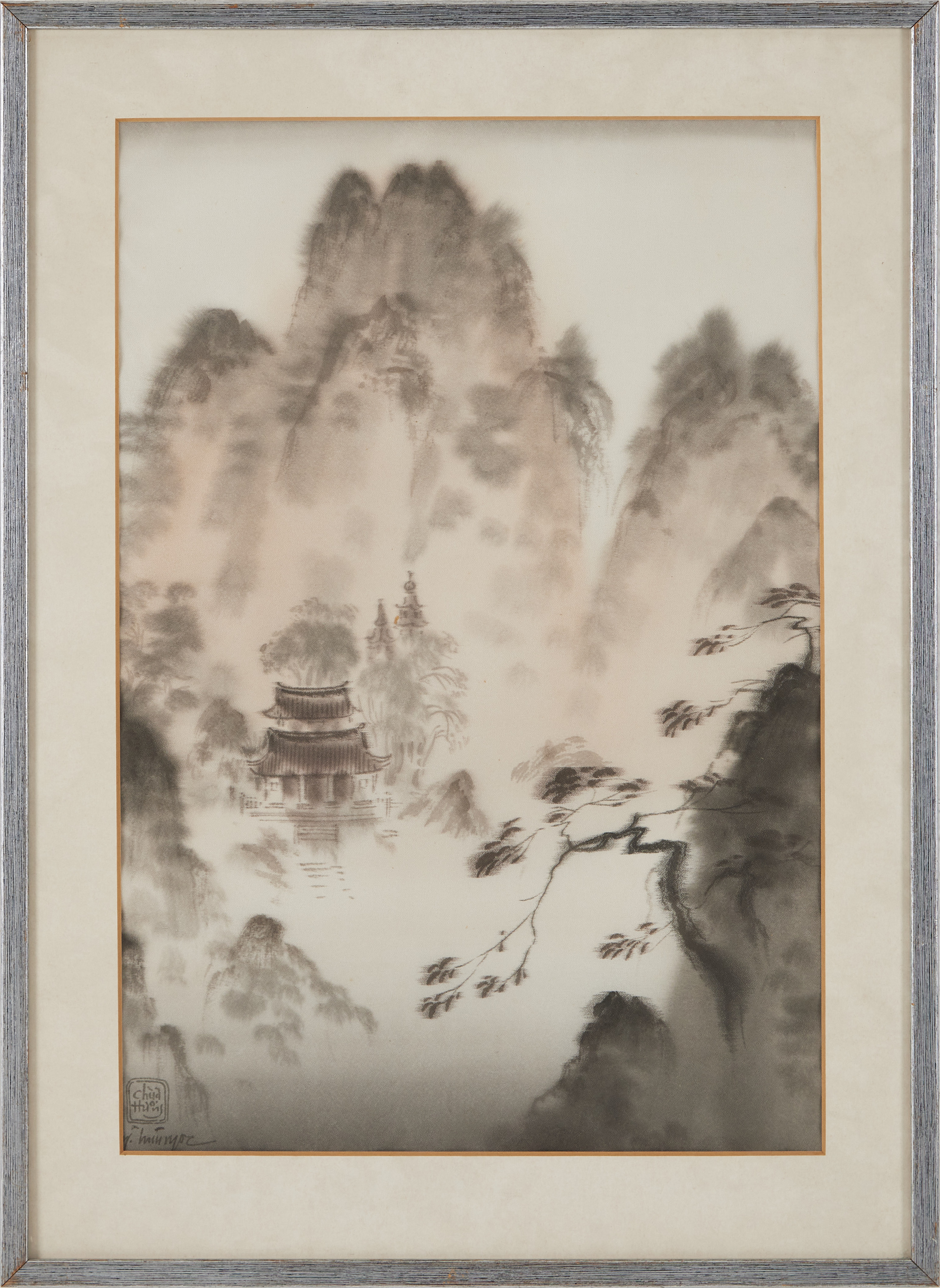 OIDENTIFIERAD KONSTNÄR. Landskap, sidenmåleri, signerad, 1900-tal.