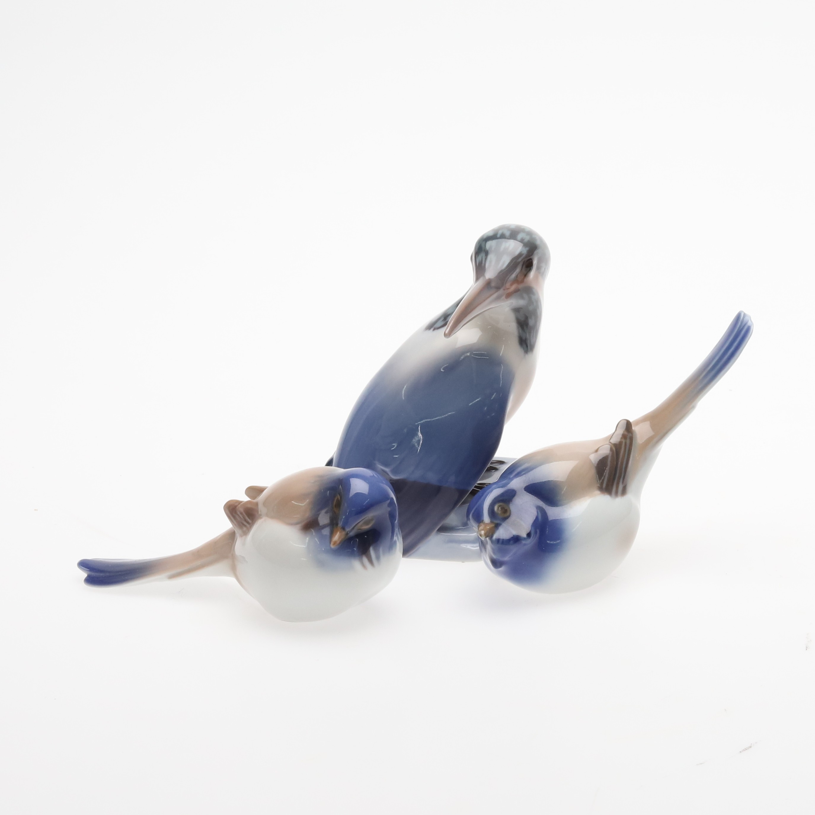 FIGURINER. 3 st. Porslin, "Optimist & Pessimist samt Kungsfiskare", B&G samt Royal Copenhagen, Danmark.