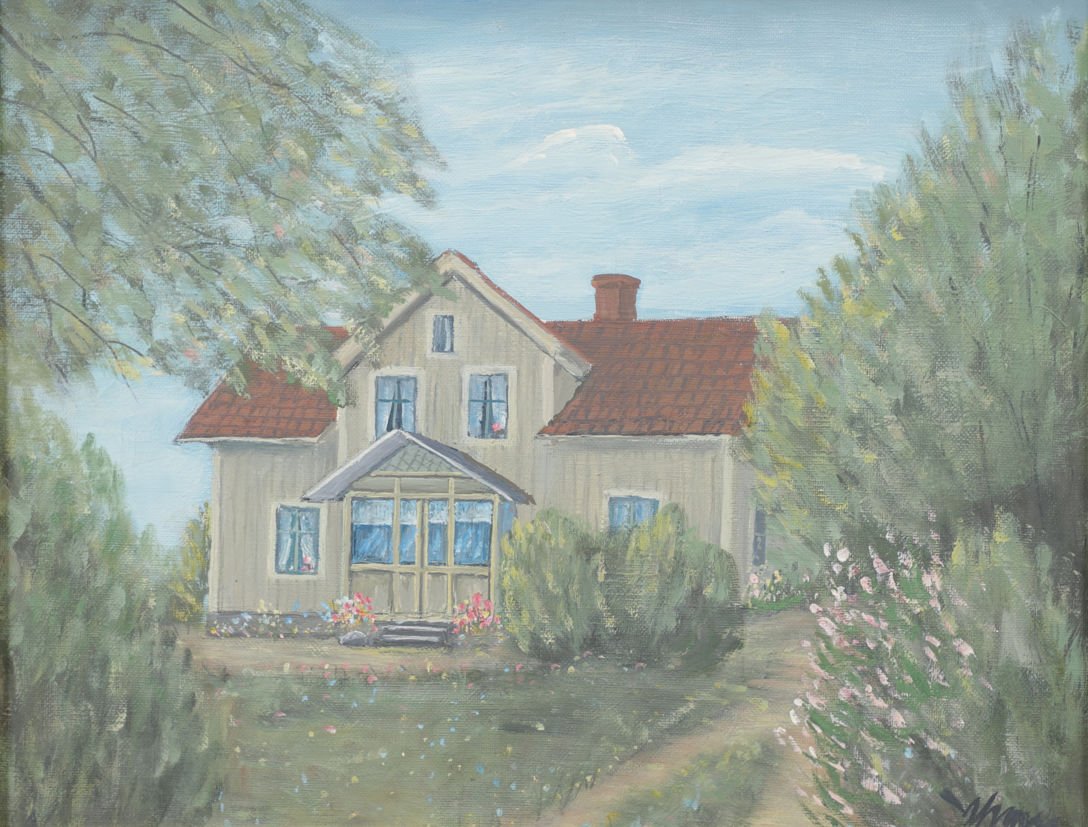 YNGVE JOHANSSON. Växjöhus, olja på duk, signerad.