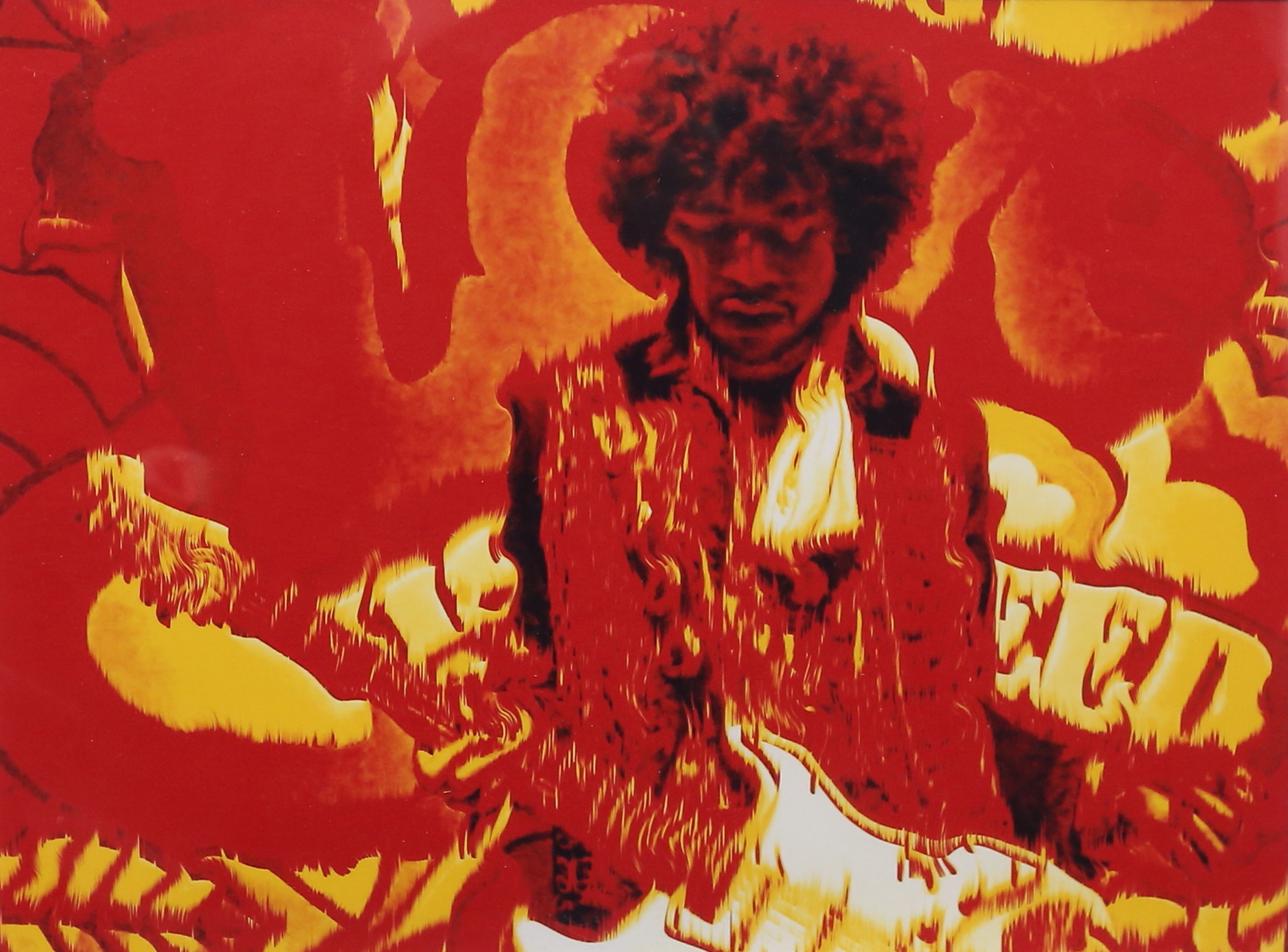 LORD LAZZE X EVENTHÉN. Fotoprint, numrerad 2/50, "Fire" Jimi Hendrix, signerad Lord Lazze X, daterad 2020.