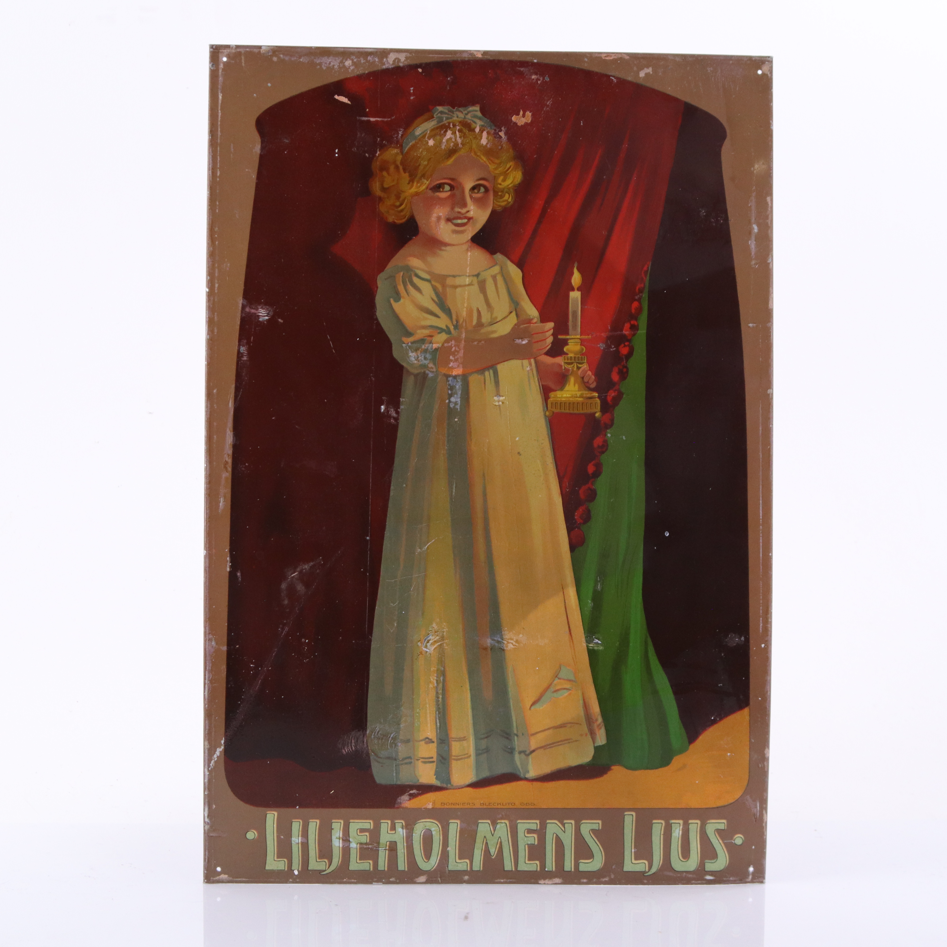 LILJEHOLMENS LJUS, plåtskylt, ca 1910-tal.