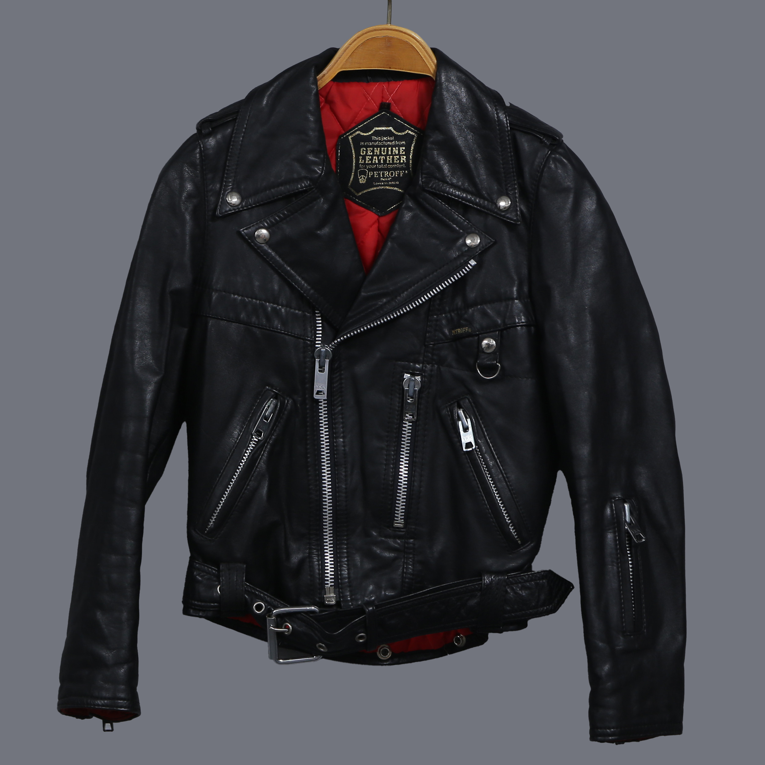 VINTAGE SKINNJACKA, PETROFF, PARIS 8, LICENSNR 28 02 13, STORLEK SMALL.