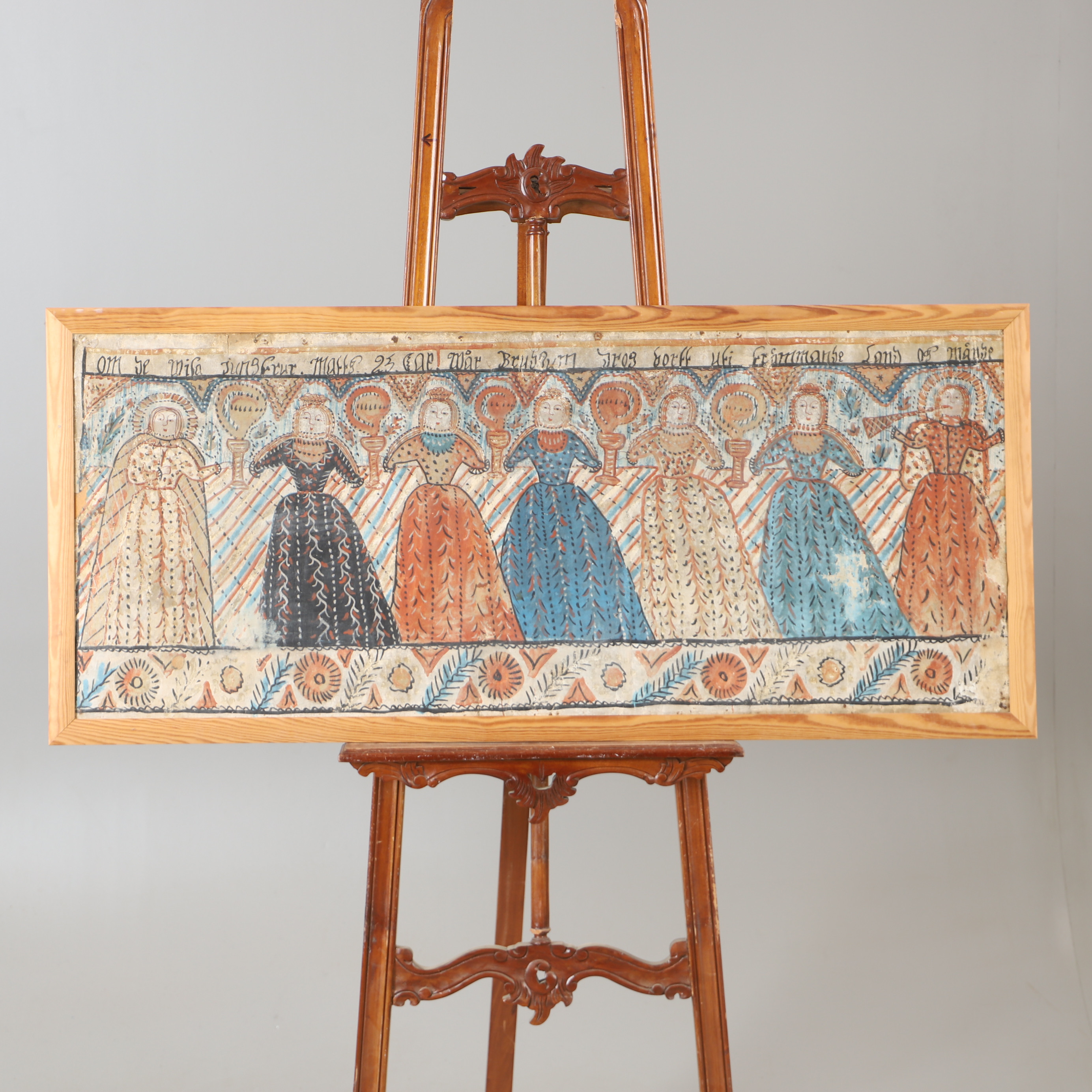 BONADSMÅLNING UPPFODRAD PÅ PAPPSKIVA, "de fåvitska jungfrurna", Sunnerbo härad, allmoge.