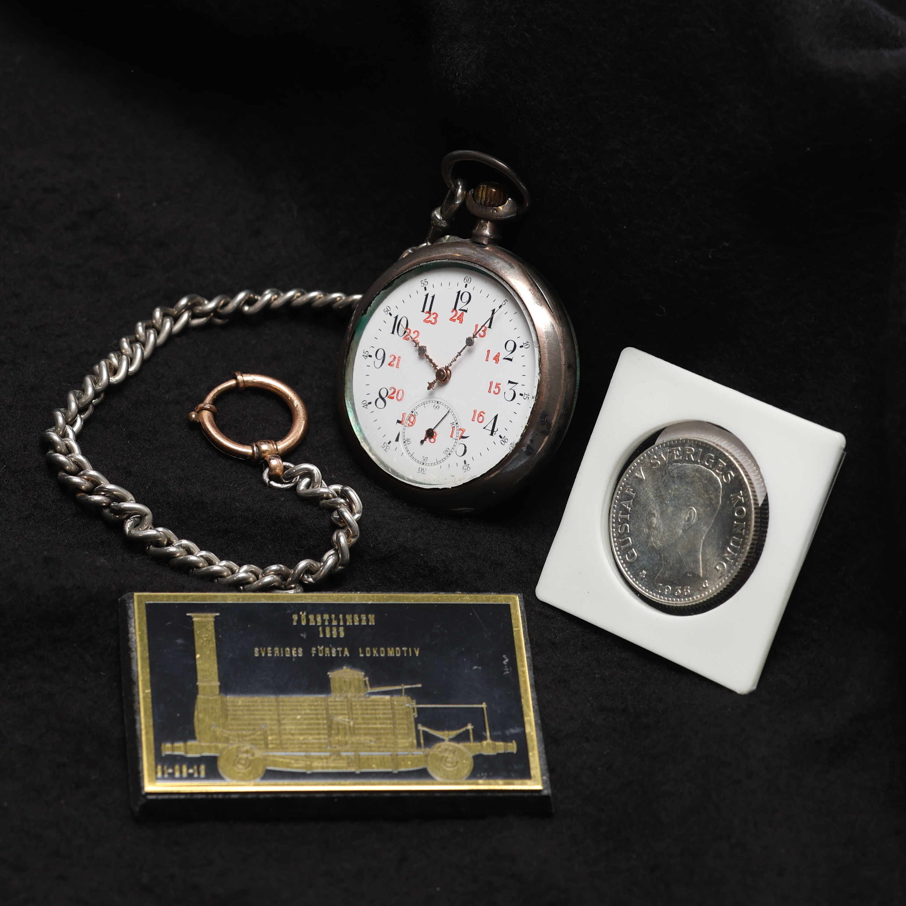 FICKUR, L.U.C Louis-Ulysse Chopard) Silver, silvermynt 2kr, Gustav V 1935, Plakat förstlingen 1853.