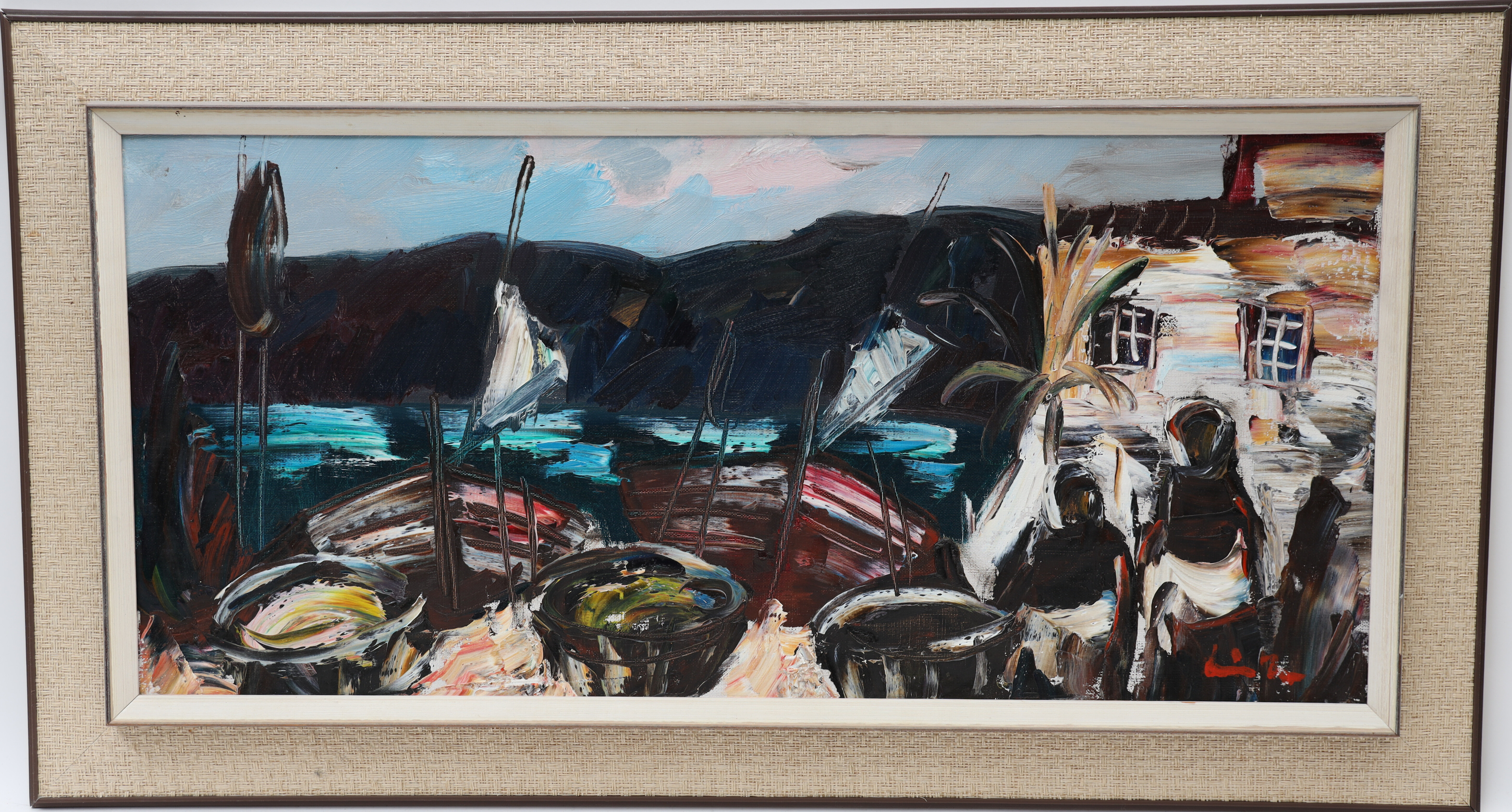 ERIK LOO. Landskap med figurer, oljemålning på duk, signerad.