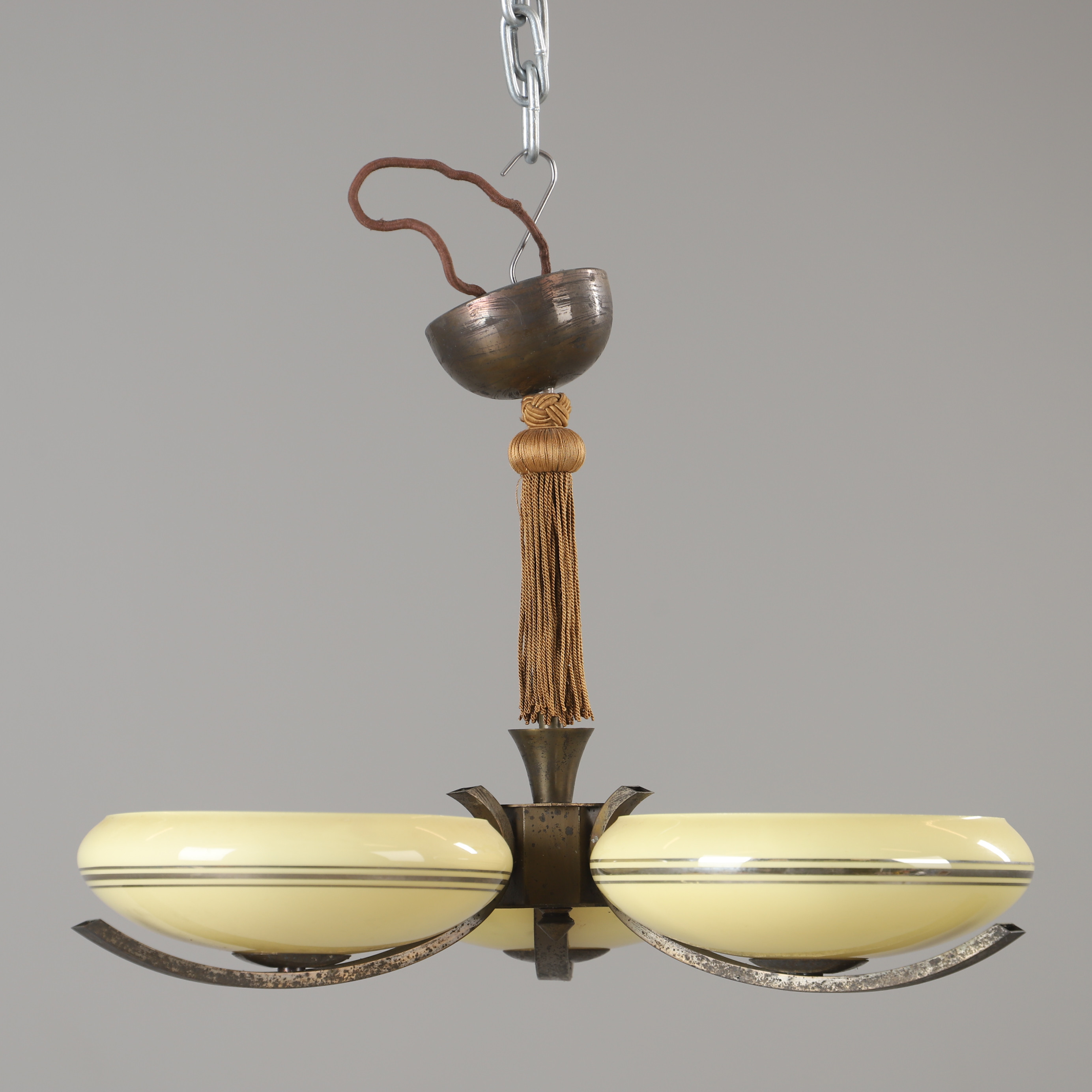 TAKLAMPA, mässing med glaskupor, 1920/30-tal.