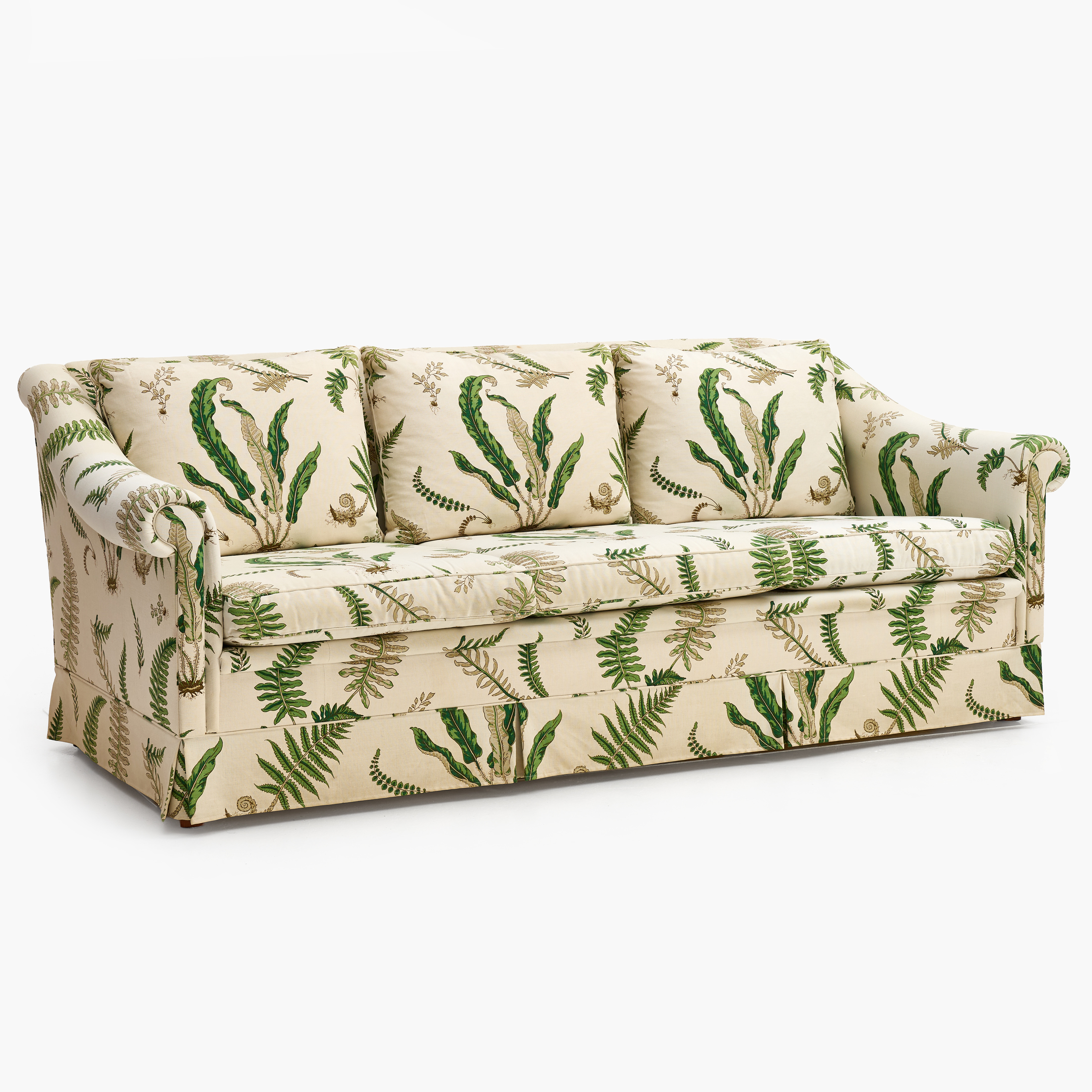 SOFFA, 3-sits, 1900-talets andra hälft, klädd i "Stensöta", GP & J Baker, lösa sitt- och ryggplymåer.