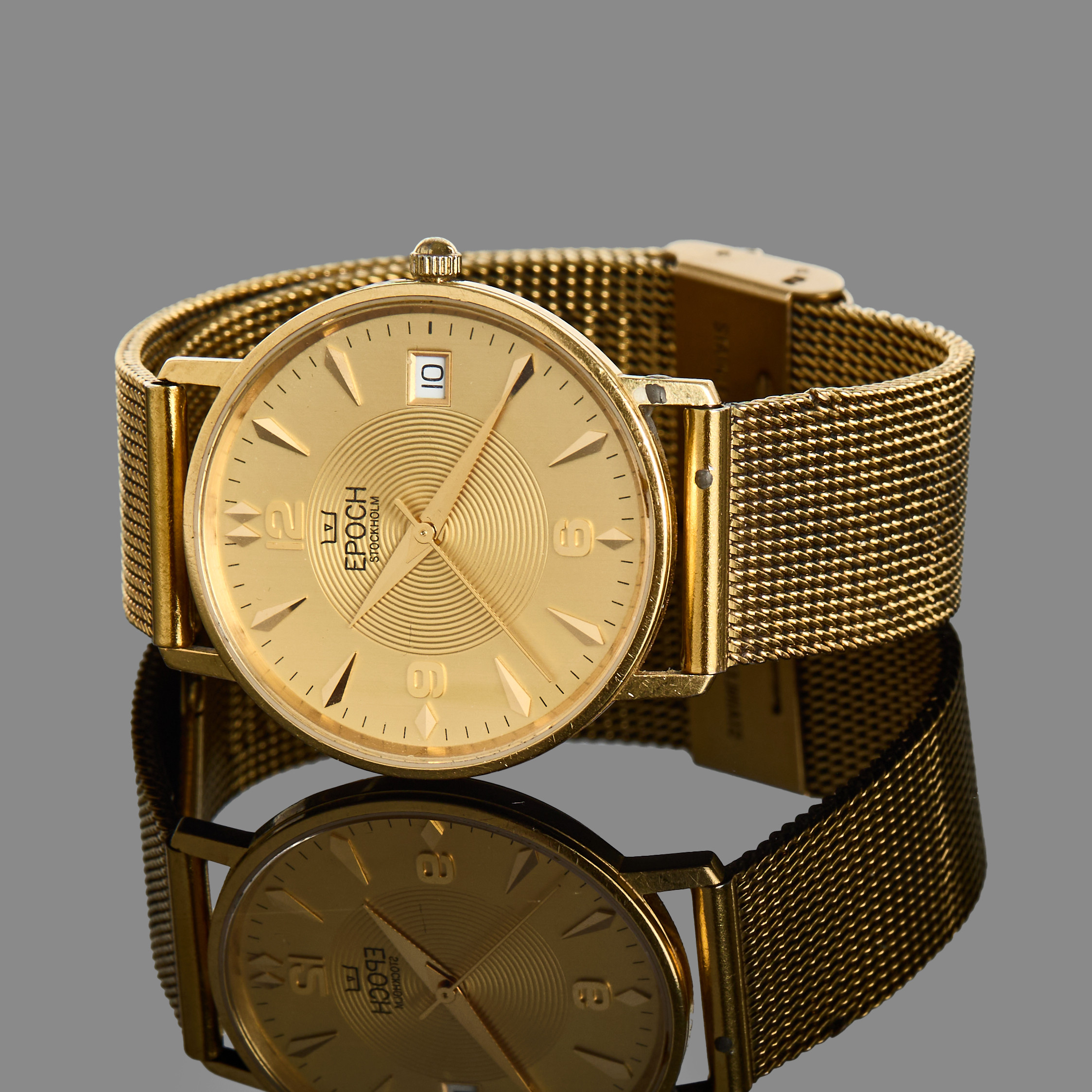 EPOCH STOCKHOLM, armbandsur, ur 18k guld, länk guld på stål, original etui medföljer.