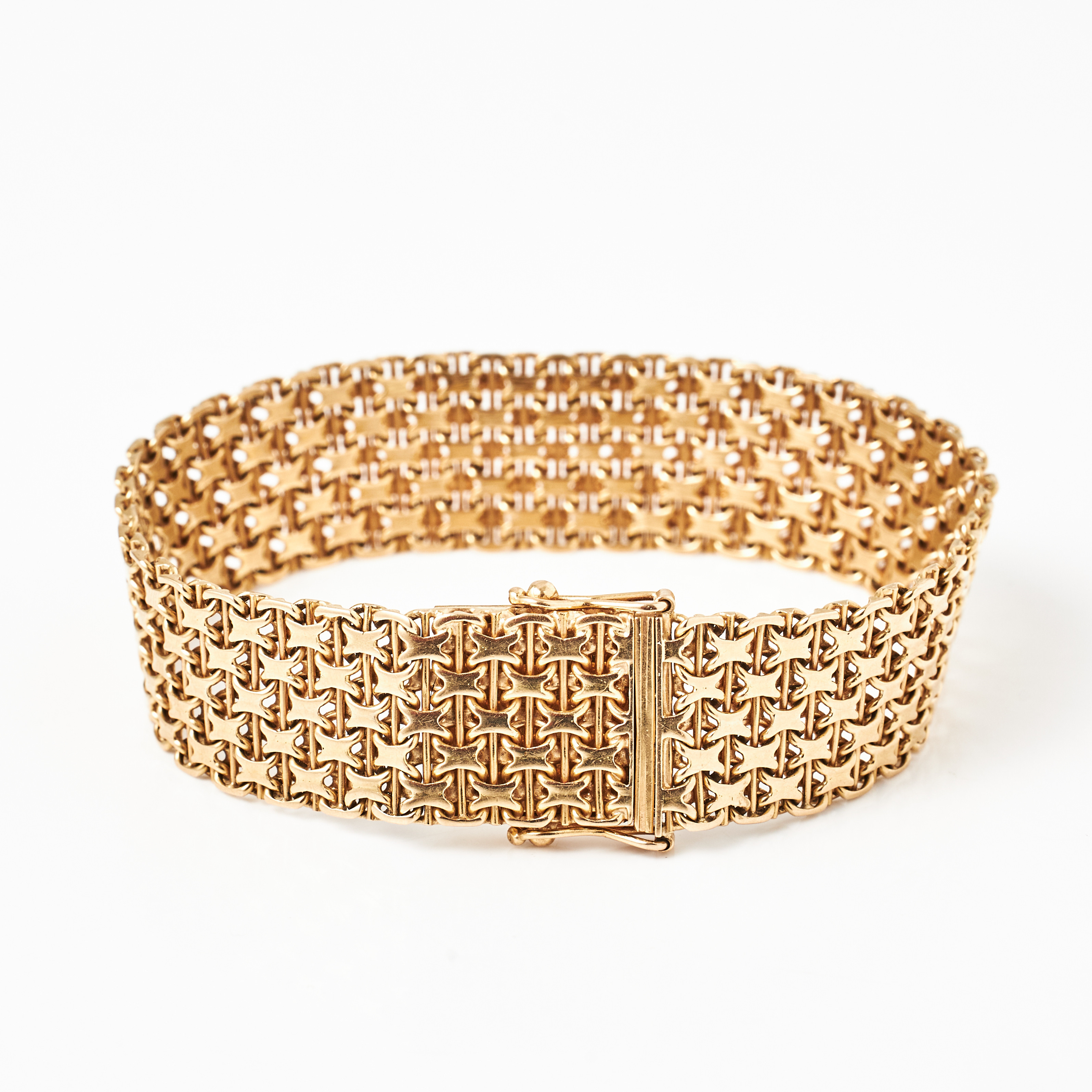 ARMBAND, 18 k guld, x-länk med stav, Ädelsmycken AB, Stockholm 1963.