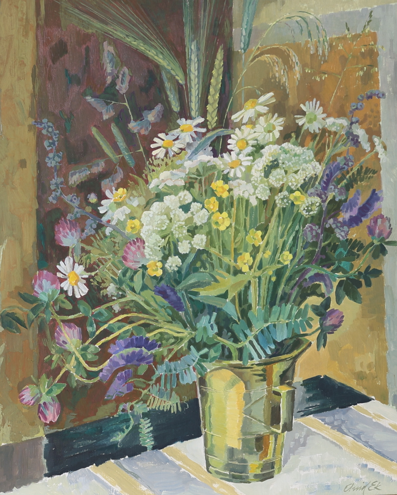 ARVID EK. Sommarblomster, olja på pannå, signerad.