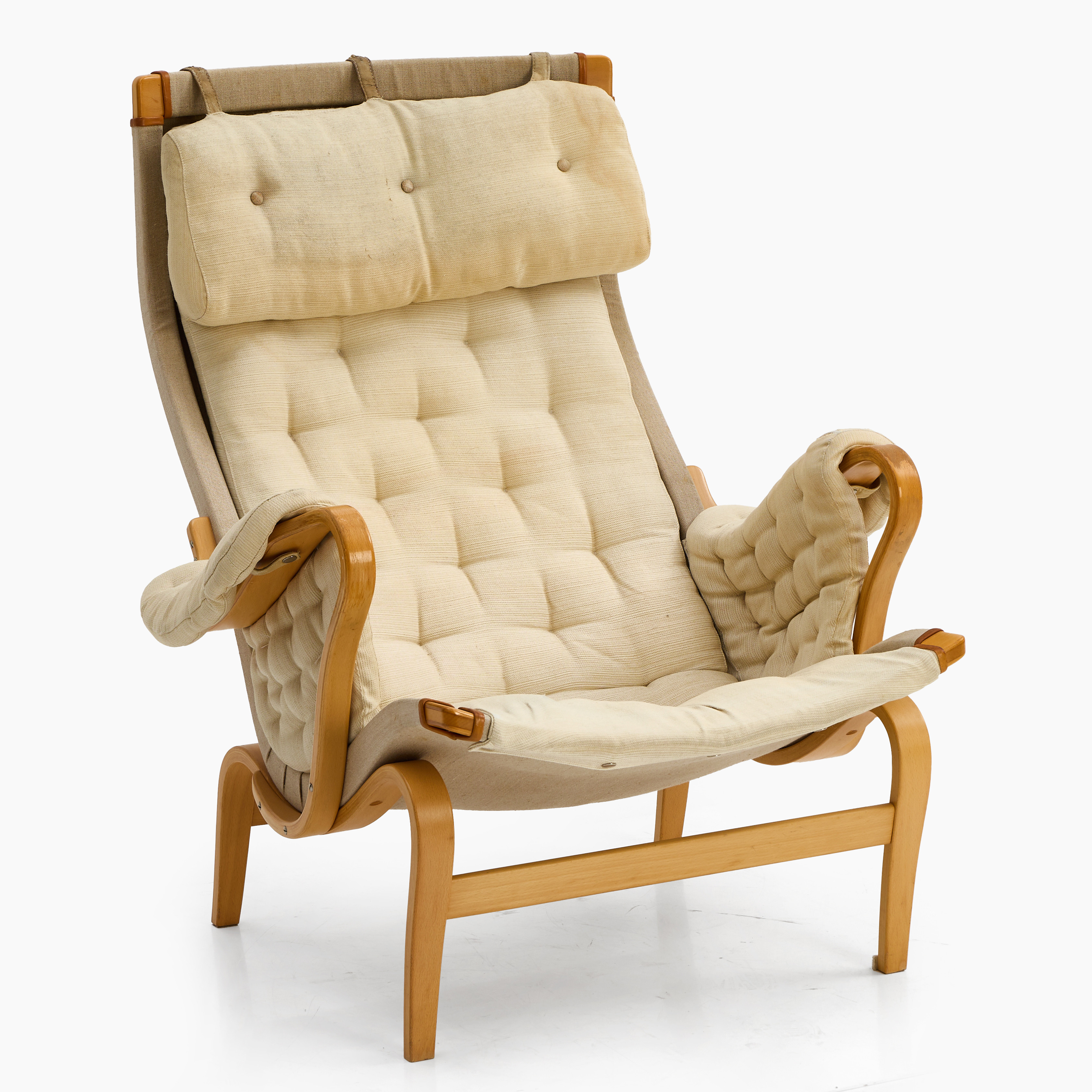 BRUNO MATHSON, fåtölj, "Pernilla", DUX, stomme i bok, klädsel i canvas.