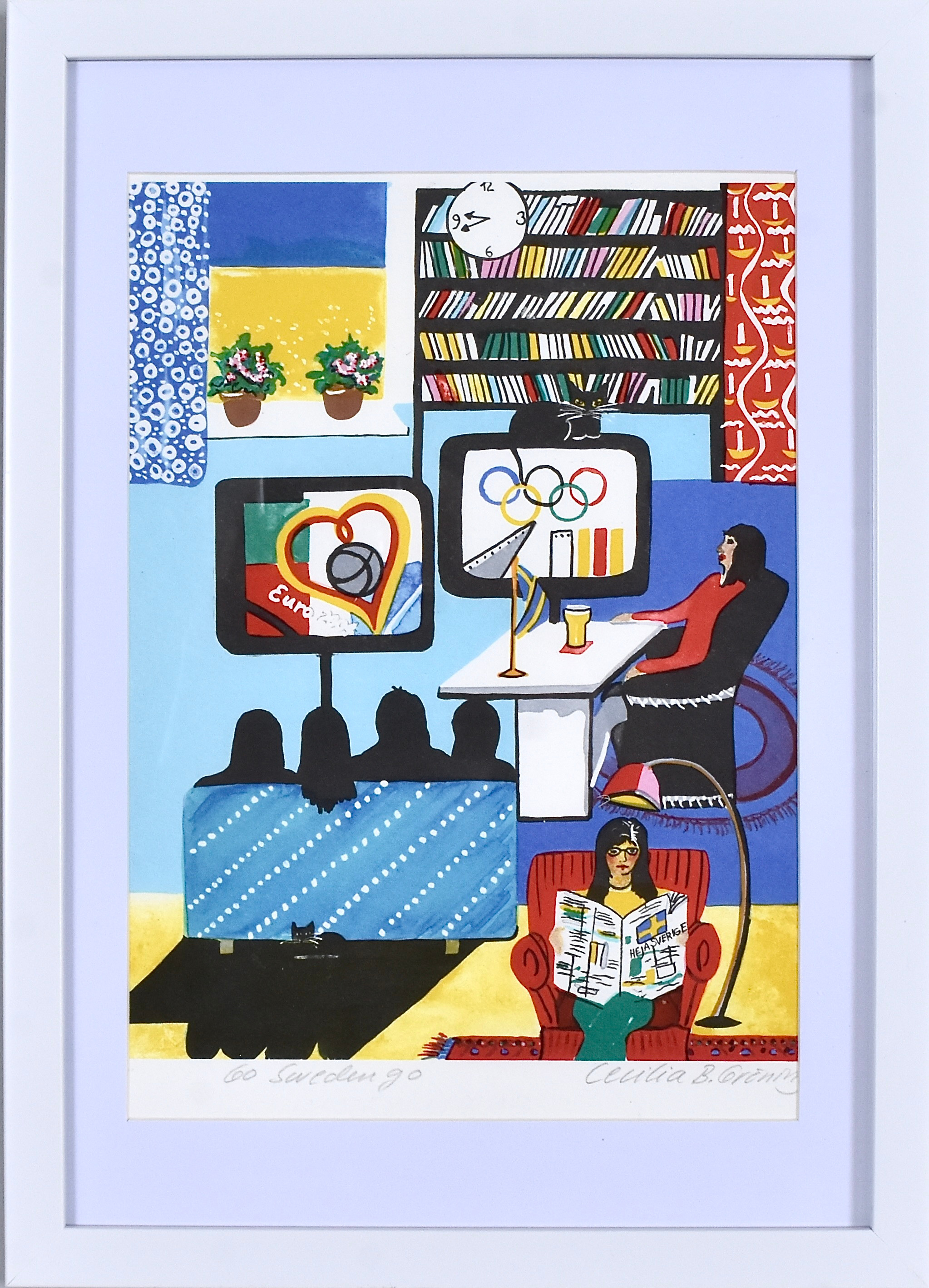 CECILIA B GRÖNING. färglitografi, "Go Sweden Go".