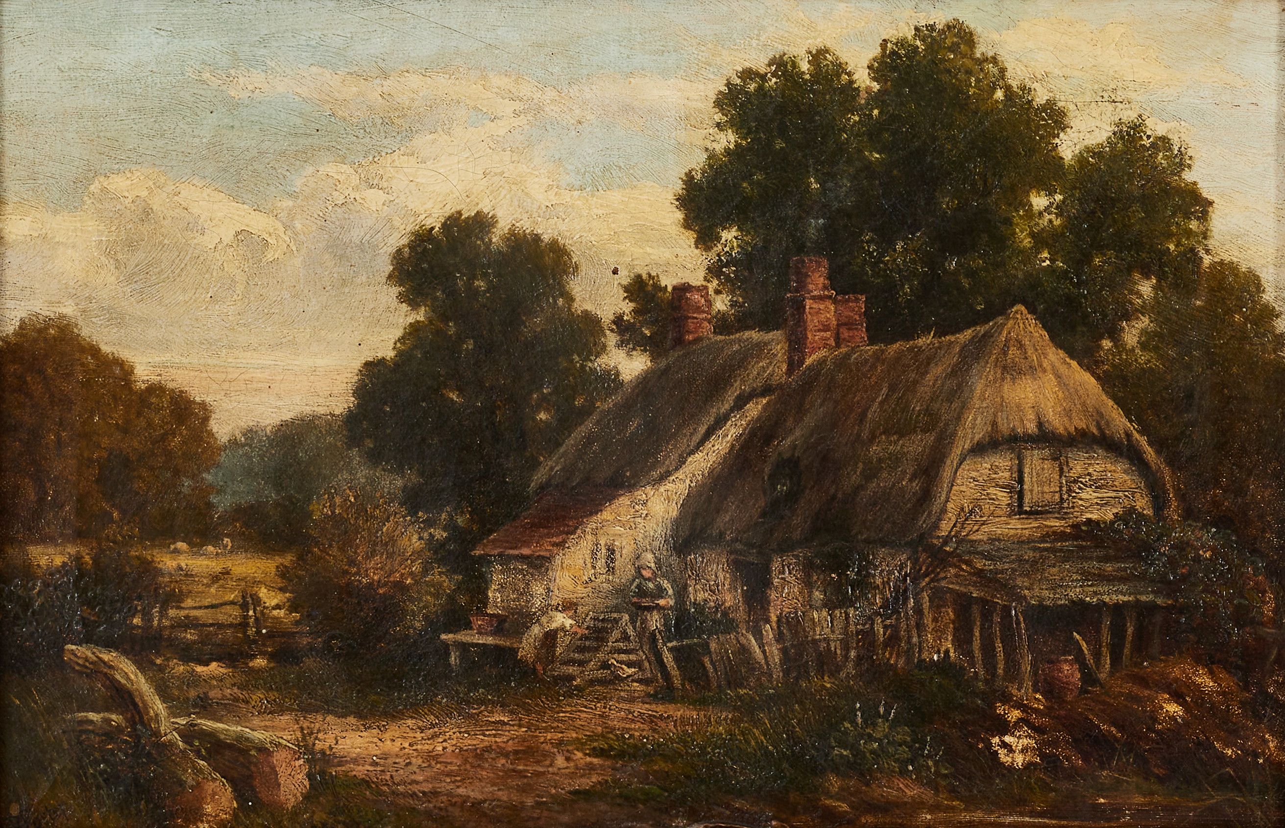 B. FOSTER (ENGLAND, 1800-TAL). "Dorbetshide Thatches", signerad B. Foster, England, olja på duk.