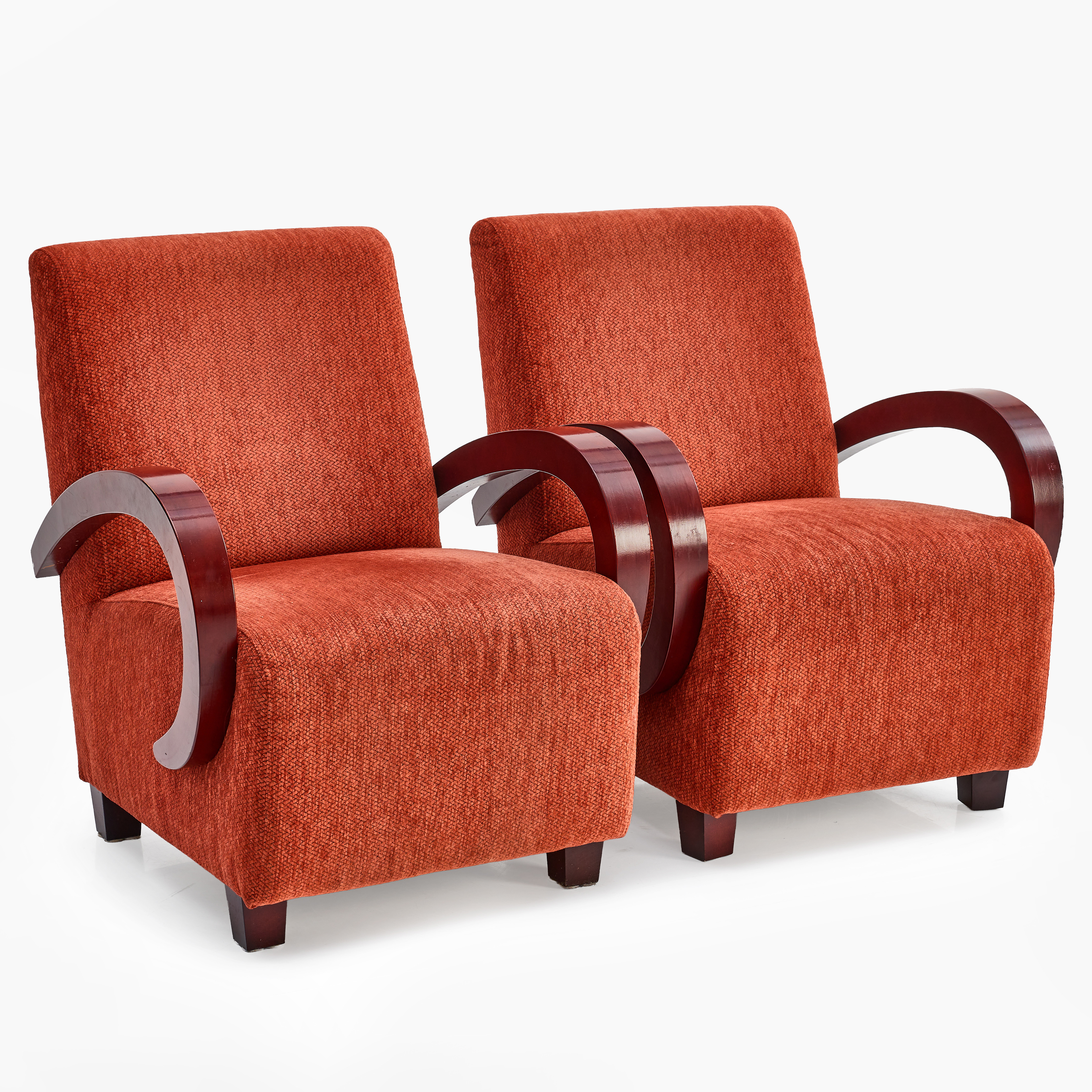 FÅTÖLJER, ett par, Scapa, 1900-talets slut, textilklädd sits, betsade karmar och ben i trä.