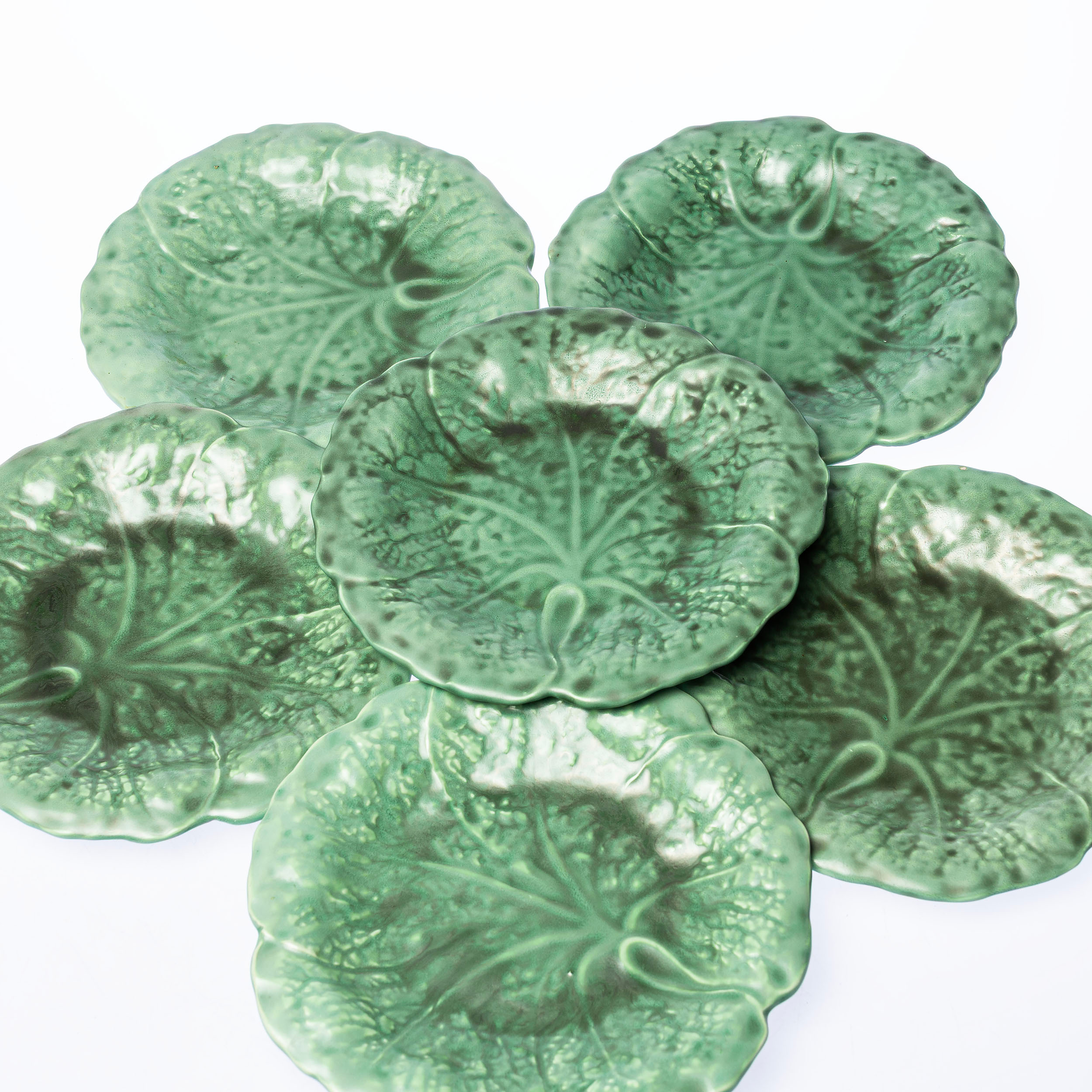 RUBEN WALLSTRÖM. Assietter, 6st, "Kålblad", Gefle Porslinsfabrik.