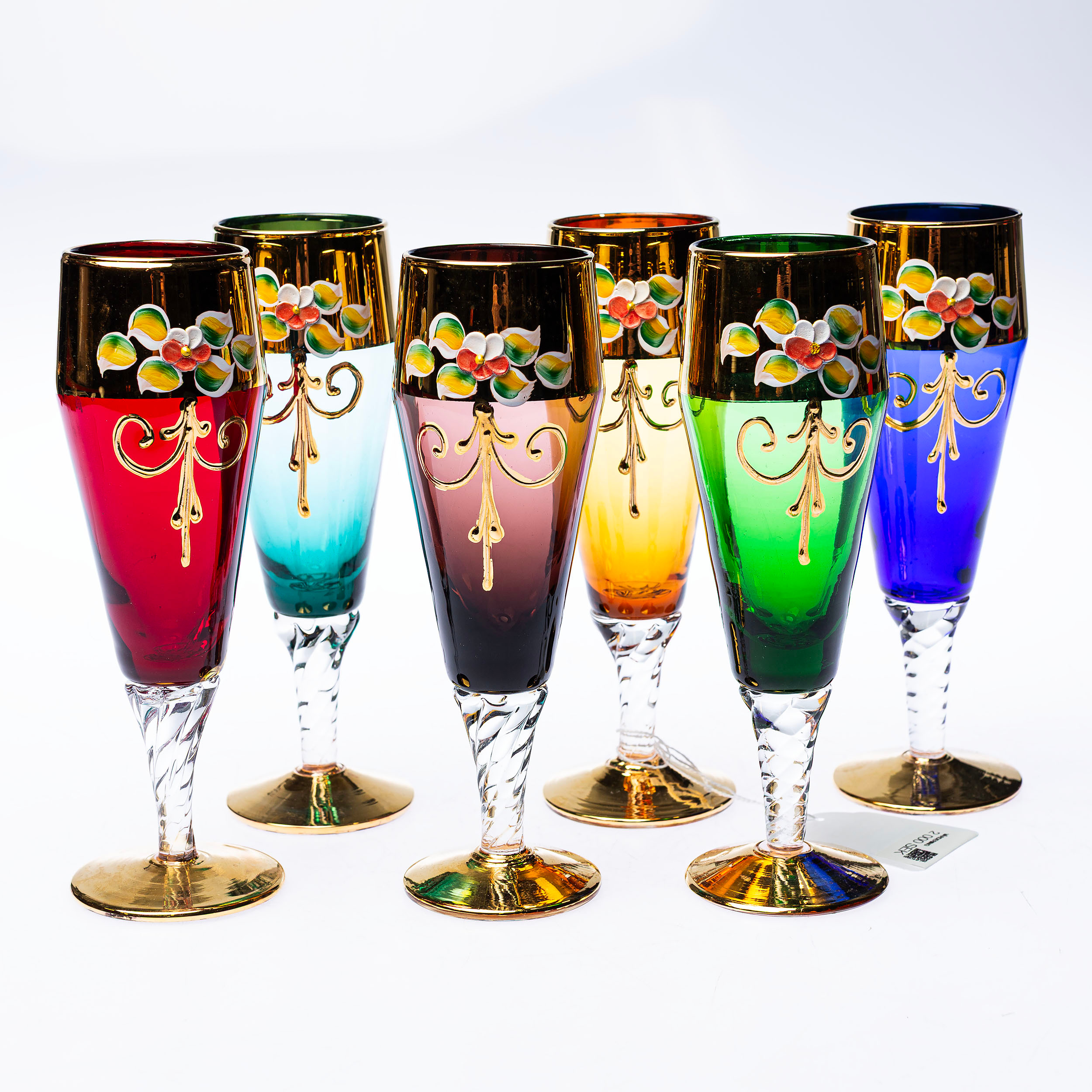 CHAMPAGNEGLAS, 6 st, Murano, Italien.