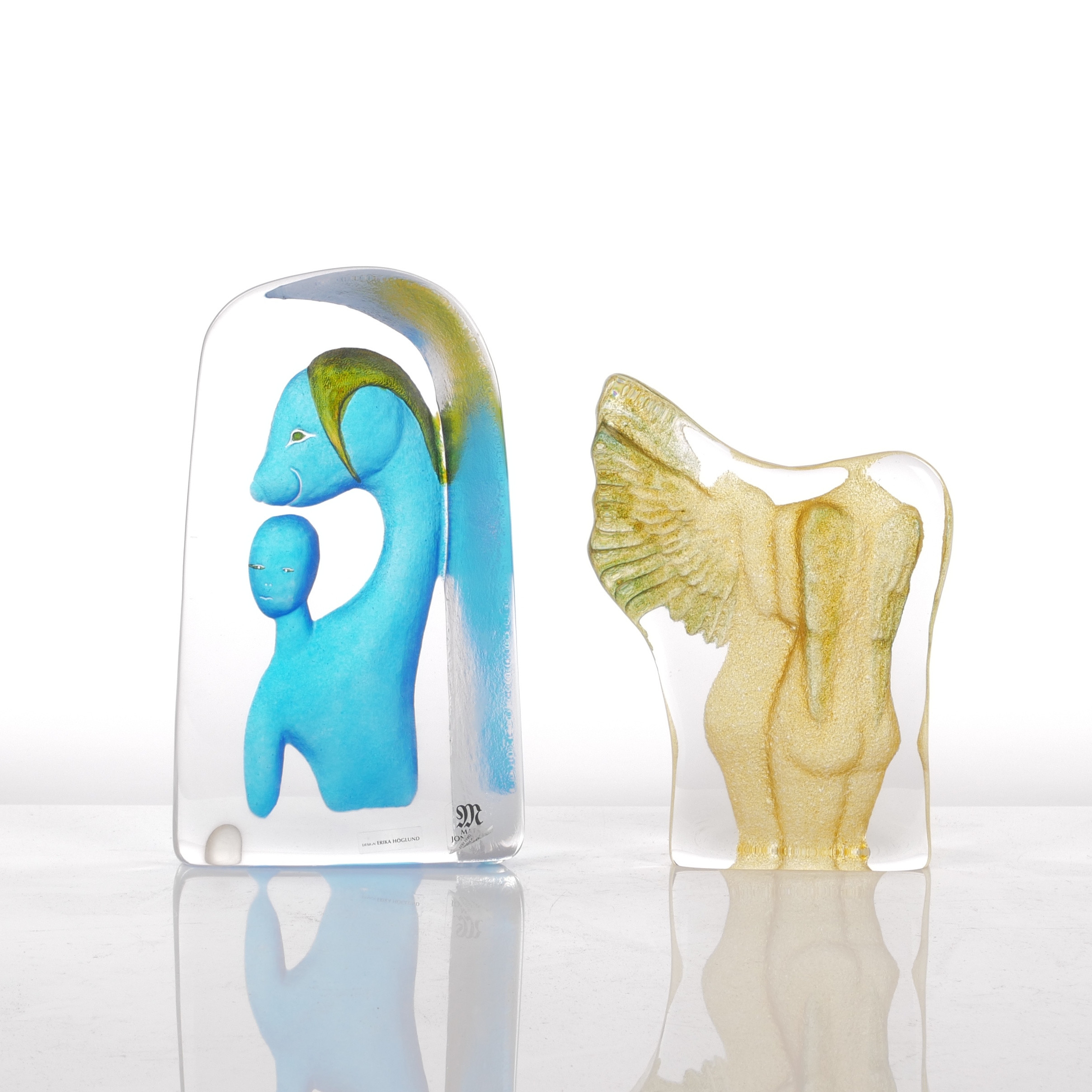 ERIKA HÖGLUND. Glasskulpturer, 2 st, Målerås, signerade.