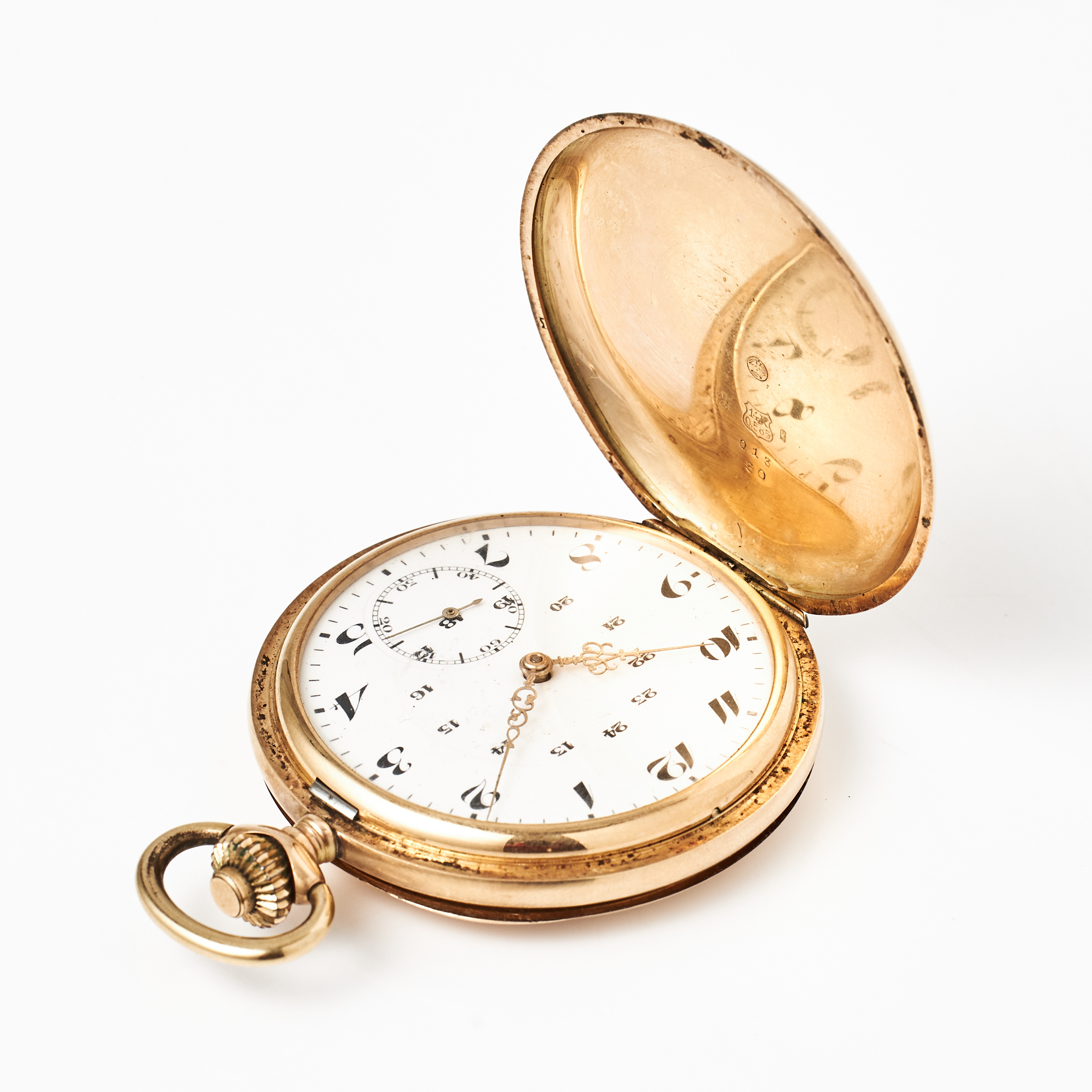 FICKUR, 14 k guld, savonett, vitemaljerad urtavla, arabiska siffror, plexiglas, innerlock i oädel metall.