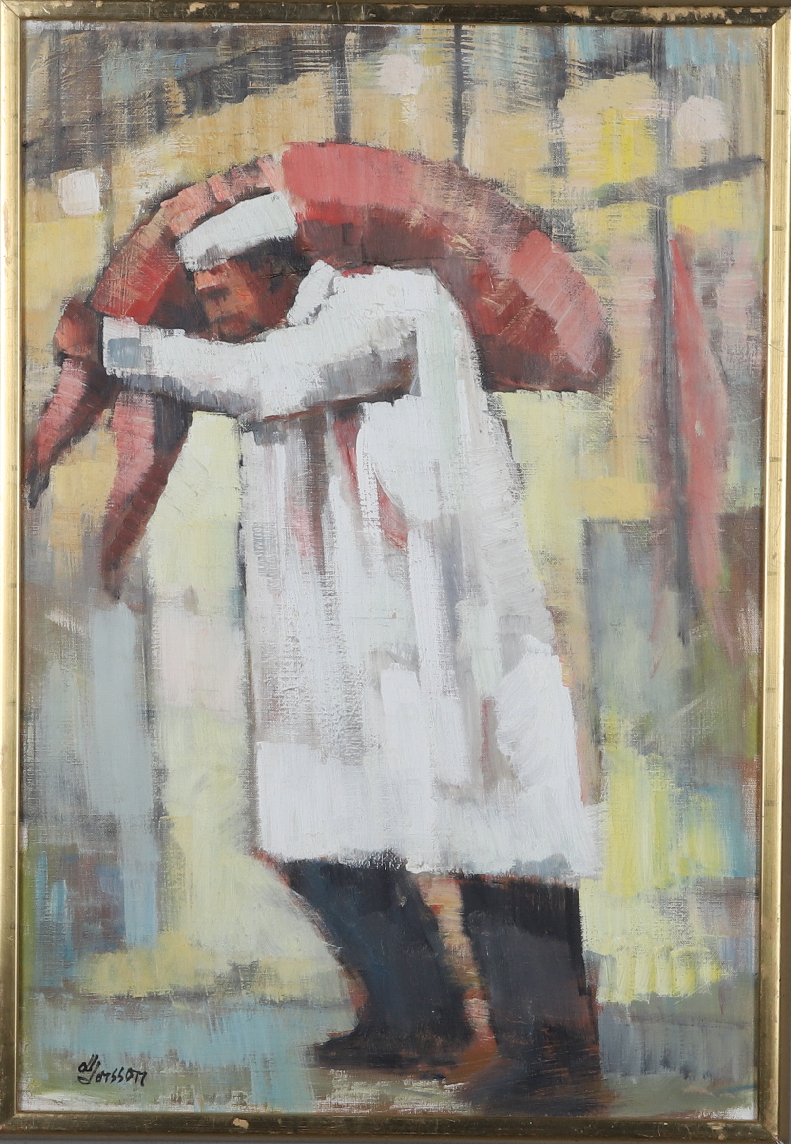 OLLE LARSSON. (1926-1996), Olja på duk, " Saluhallen, Paul", Signerad.