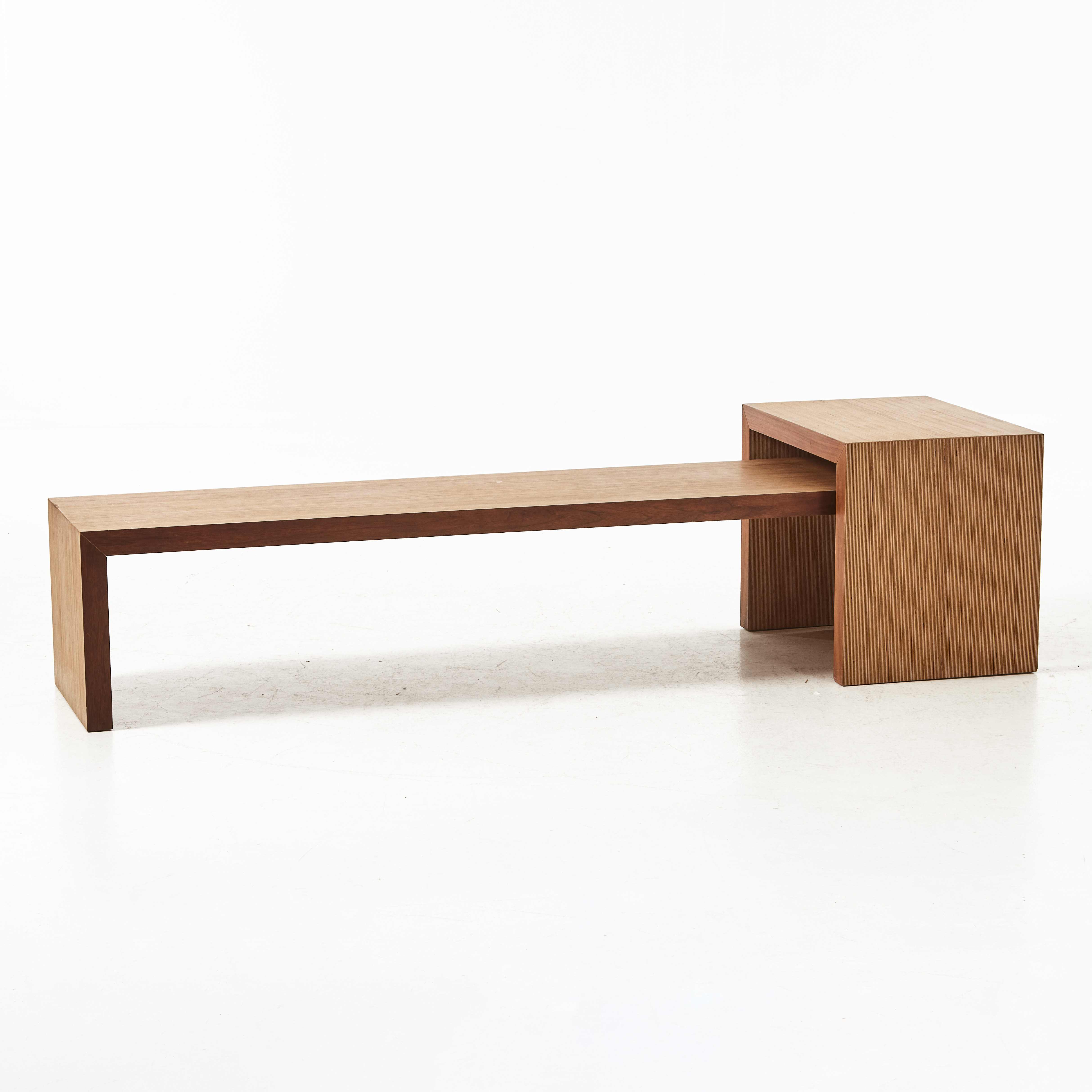 SOFFBORD, 2 delat, skiktlimmad ek och ask, samtida.